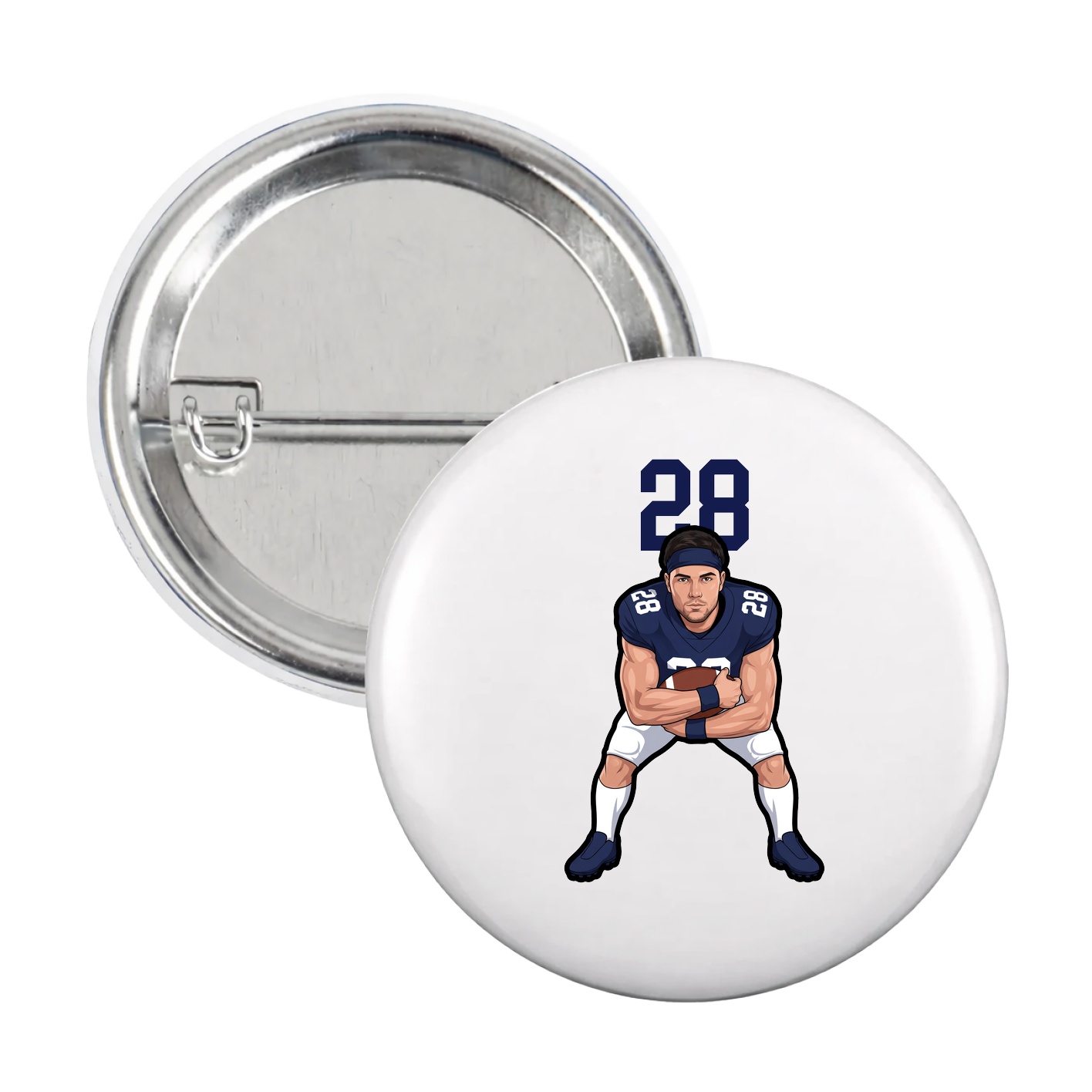 Game Day Button — Number Top in White
