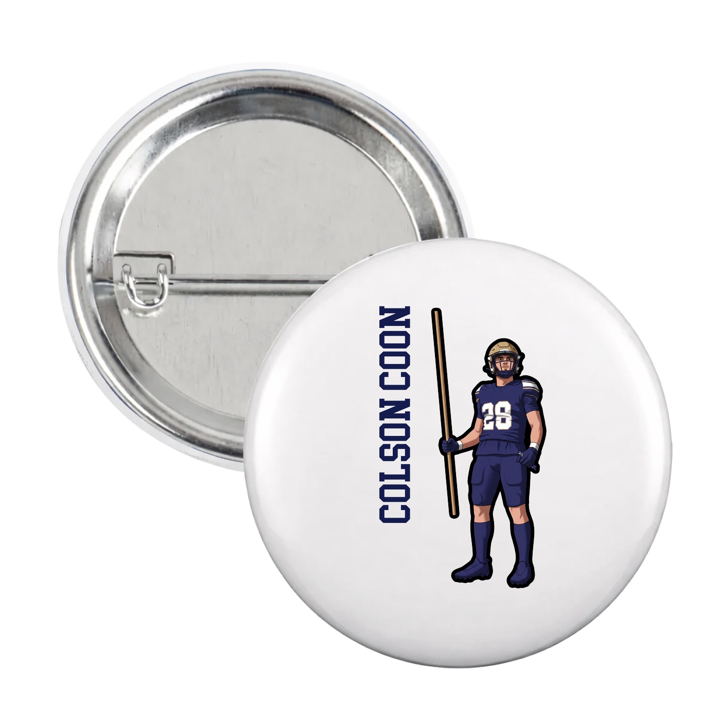Game Day Button — Name Vertical in White