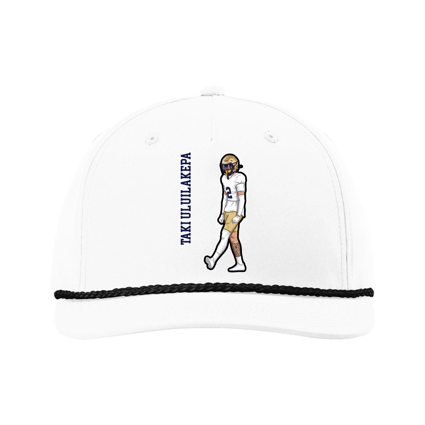 Five-Panel Classic Rope Cap — Name Vertical in White