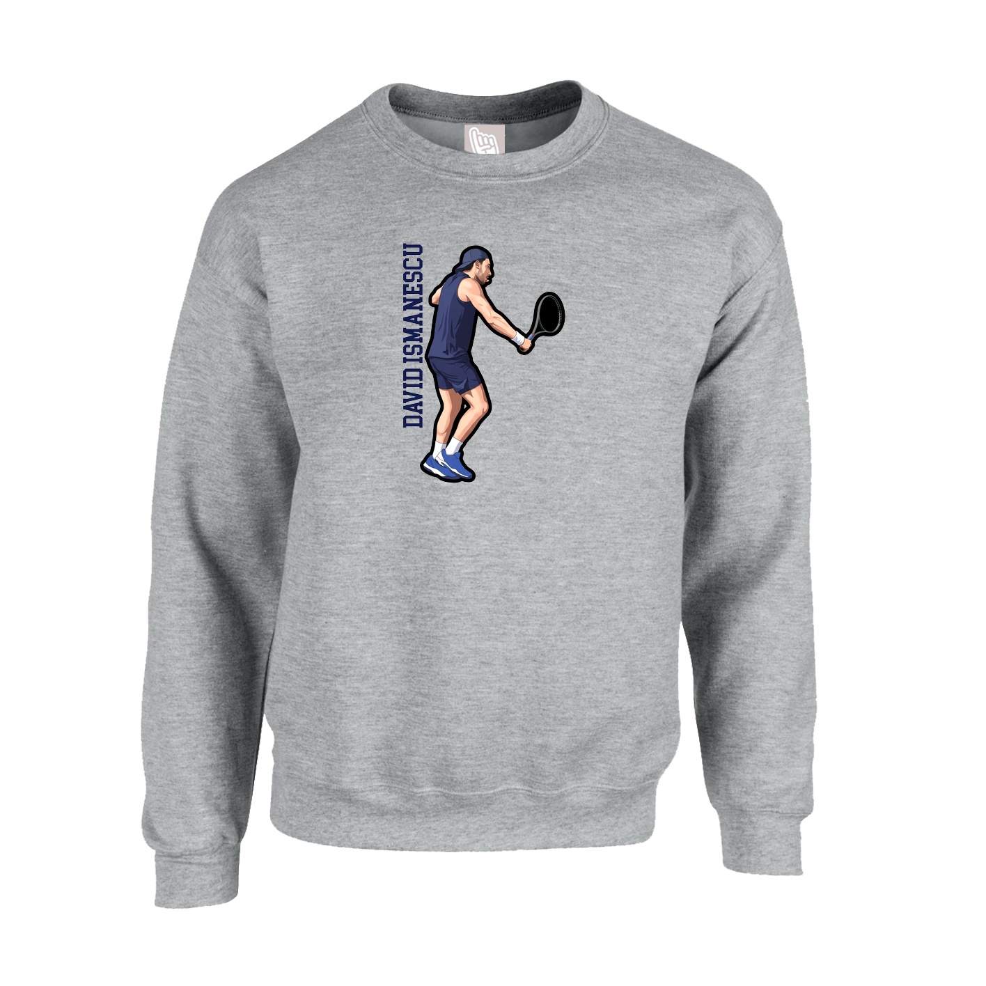 Fleece Crew — Name Vertical in Grey