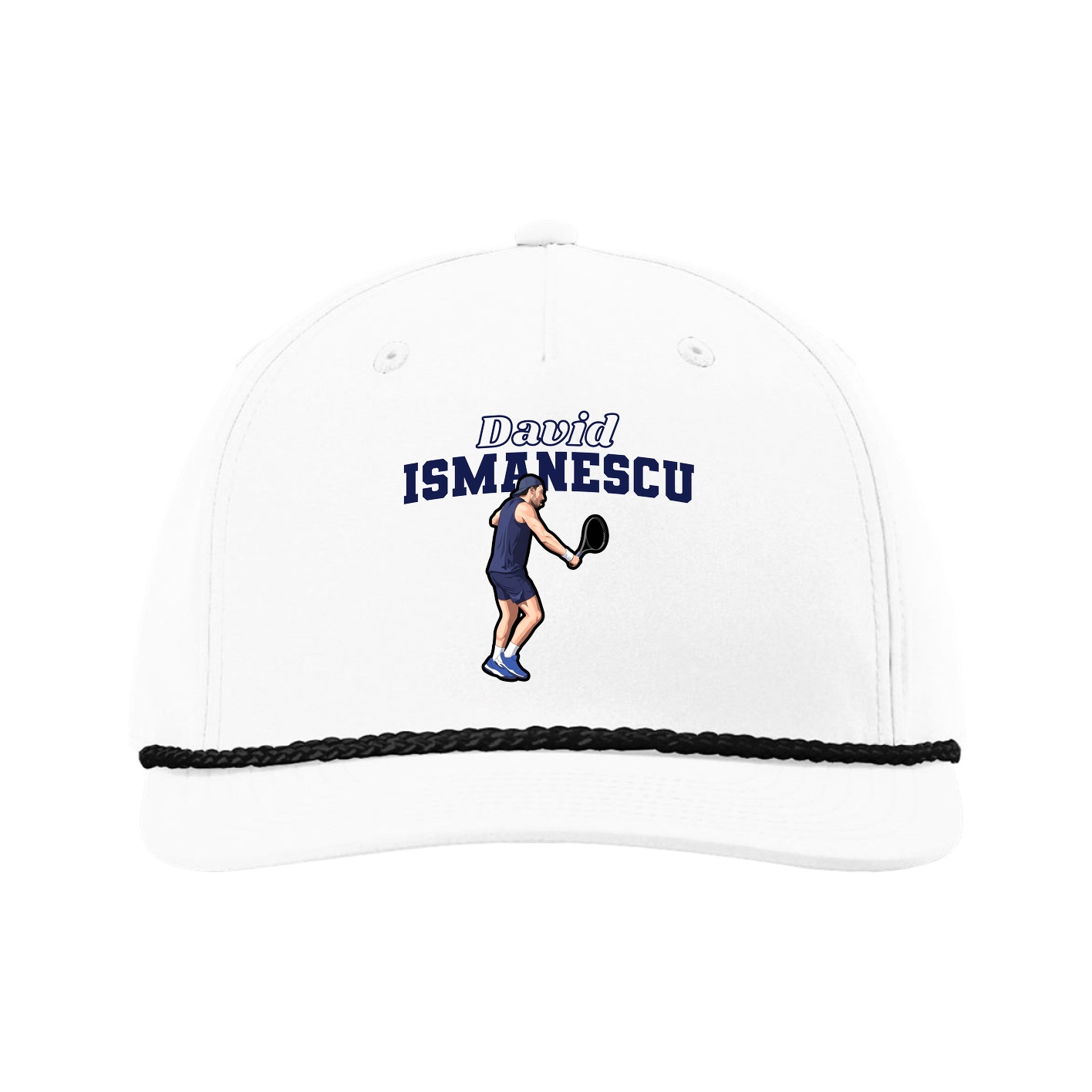 Five-Panel Classic Rope Cap — Name Arch in White