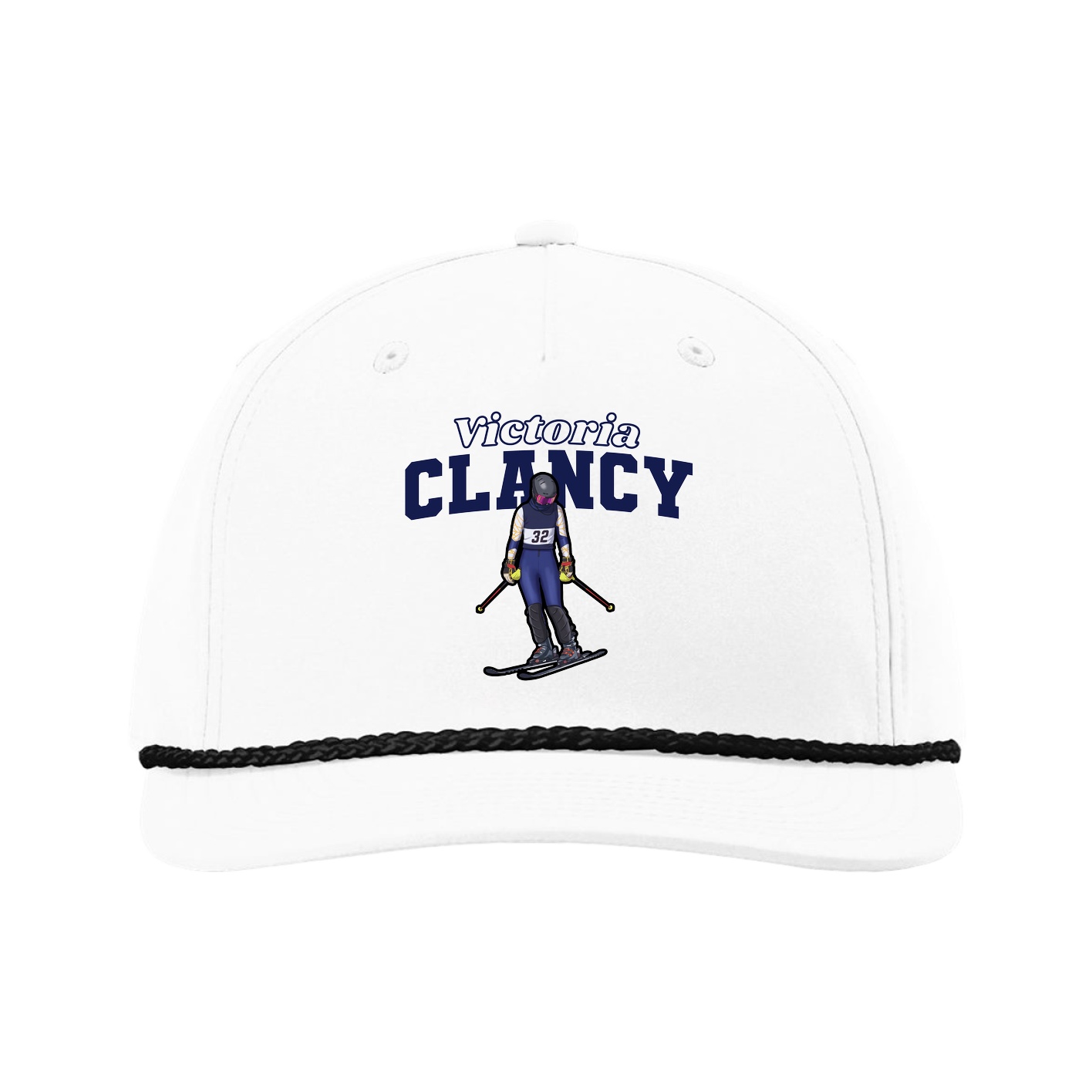 Five-Panel Classic Rope Cap — Name Arch in White