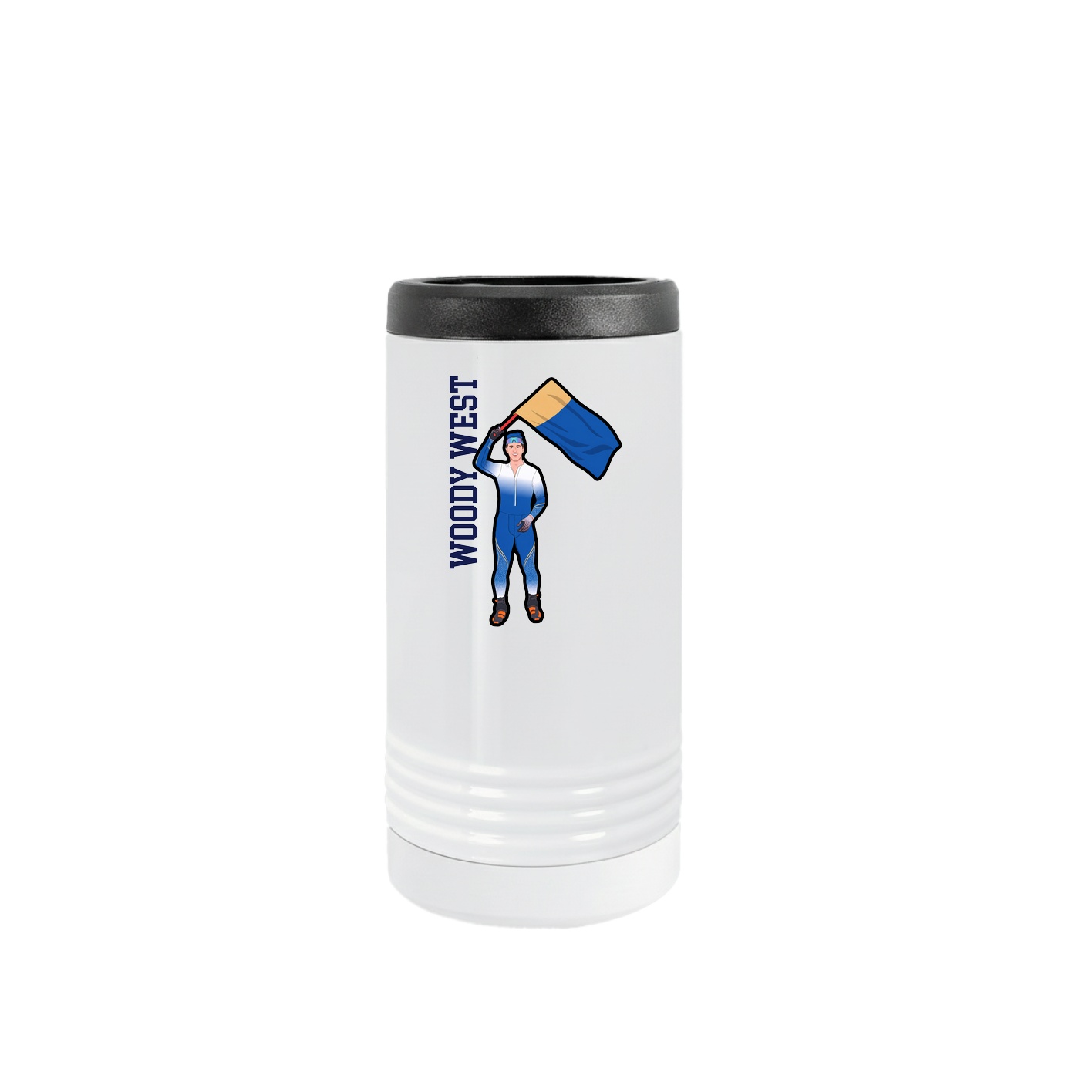 Slim Beverage Holder — Name Vertical in White