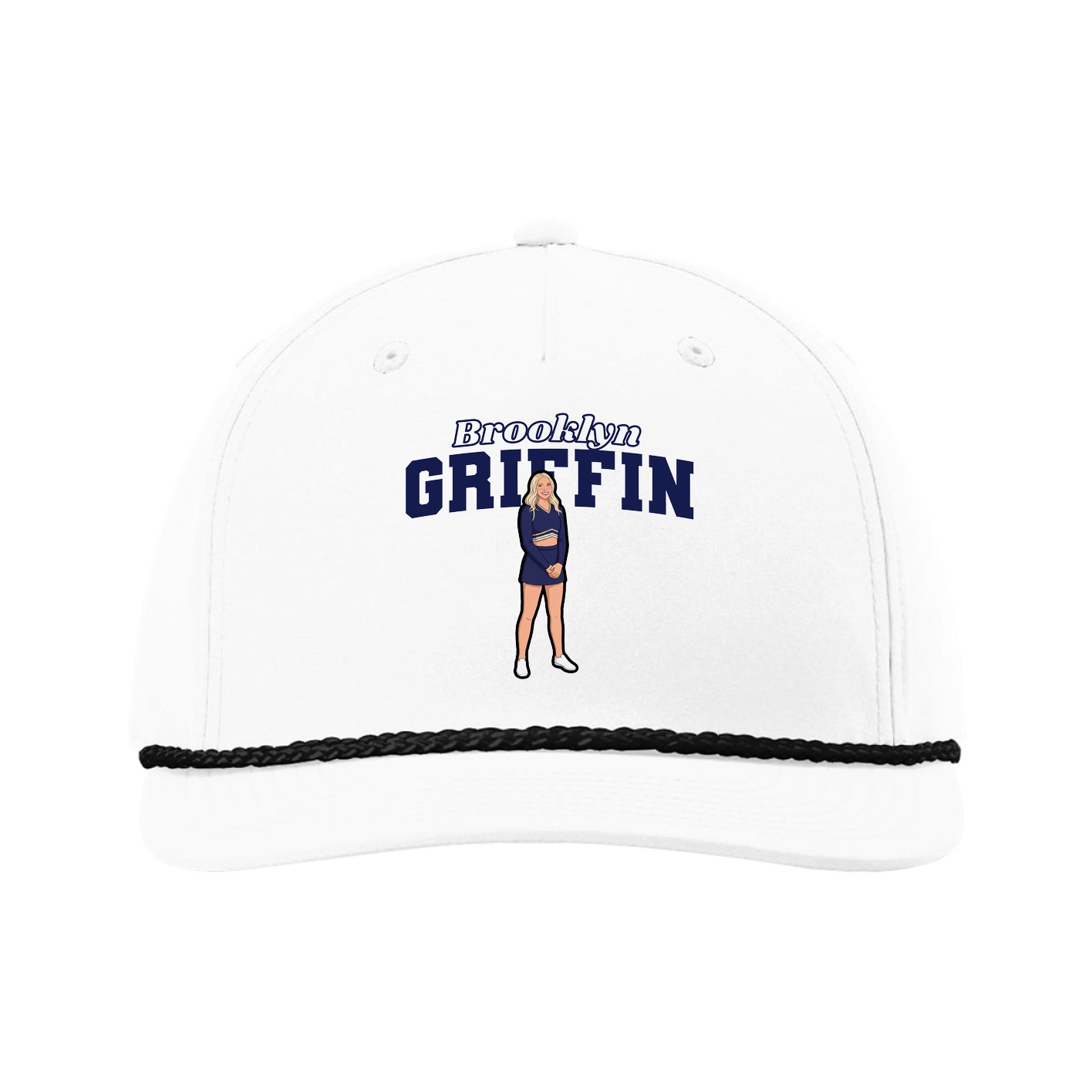 Five-Panel Classic Rope Cap — Name Arch in White