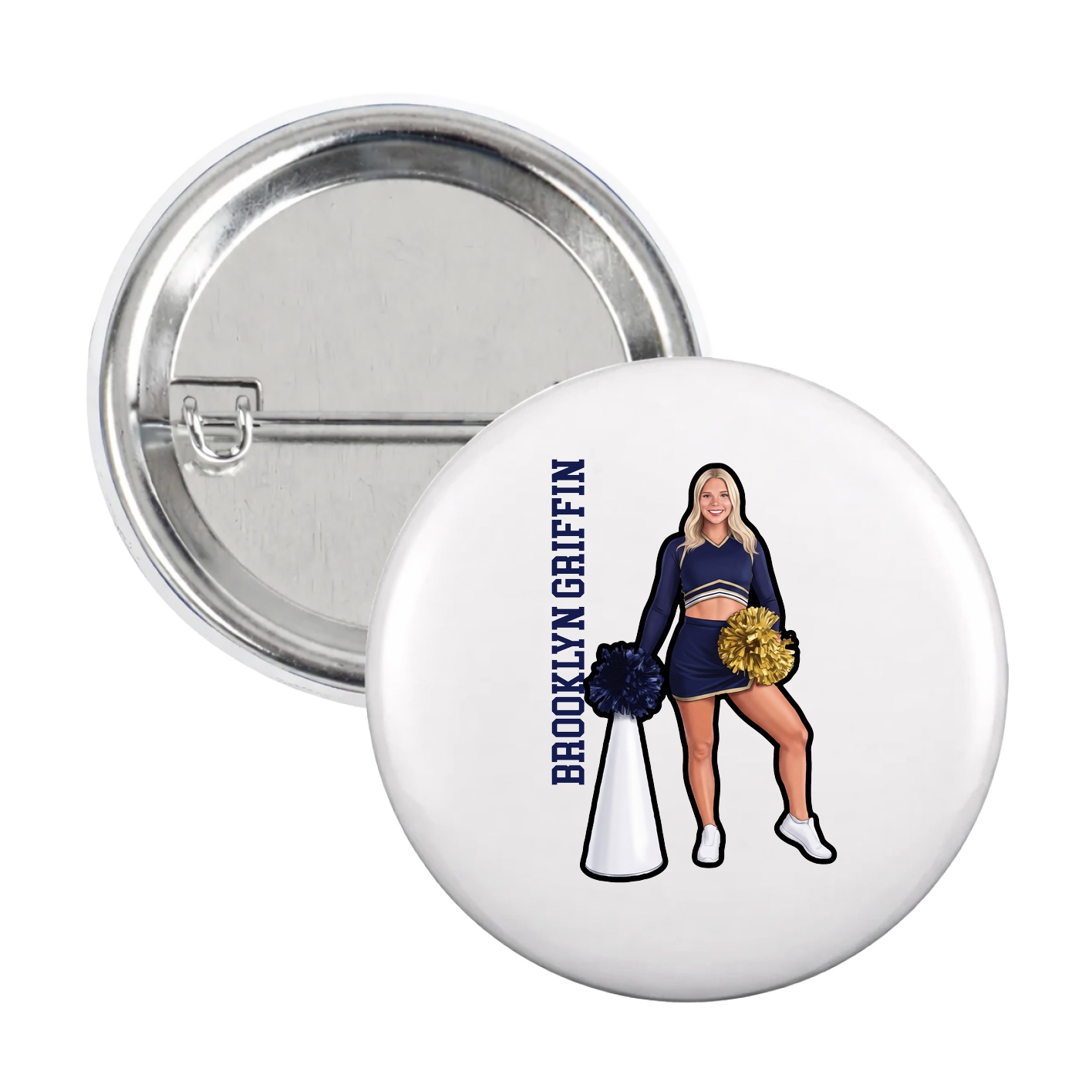 Game Day Button — Name Vertical in White