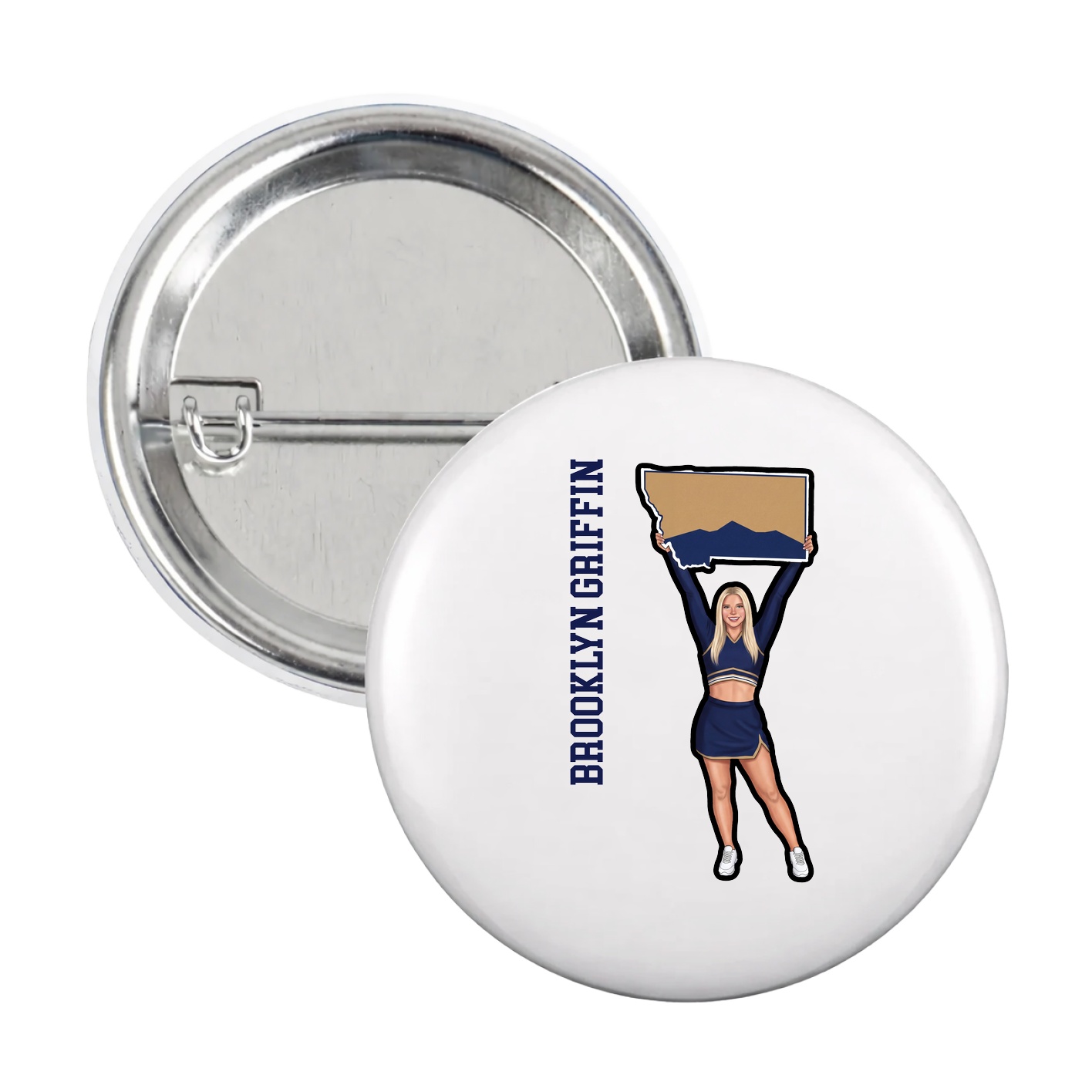 Game Day Button — Name Vertical in White