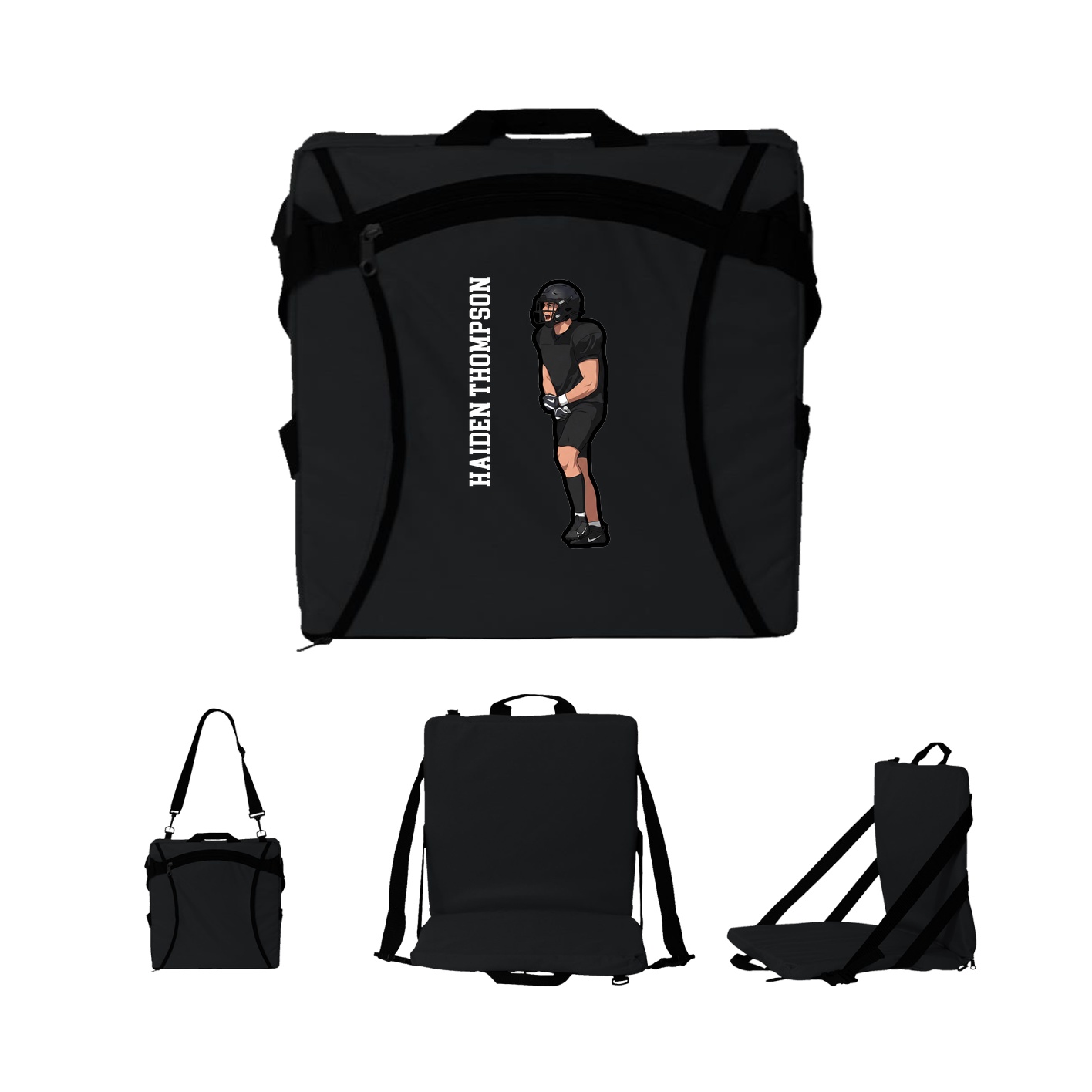 Folding Stadium Seat — Name Vertical in Black