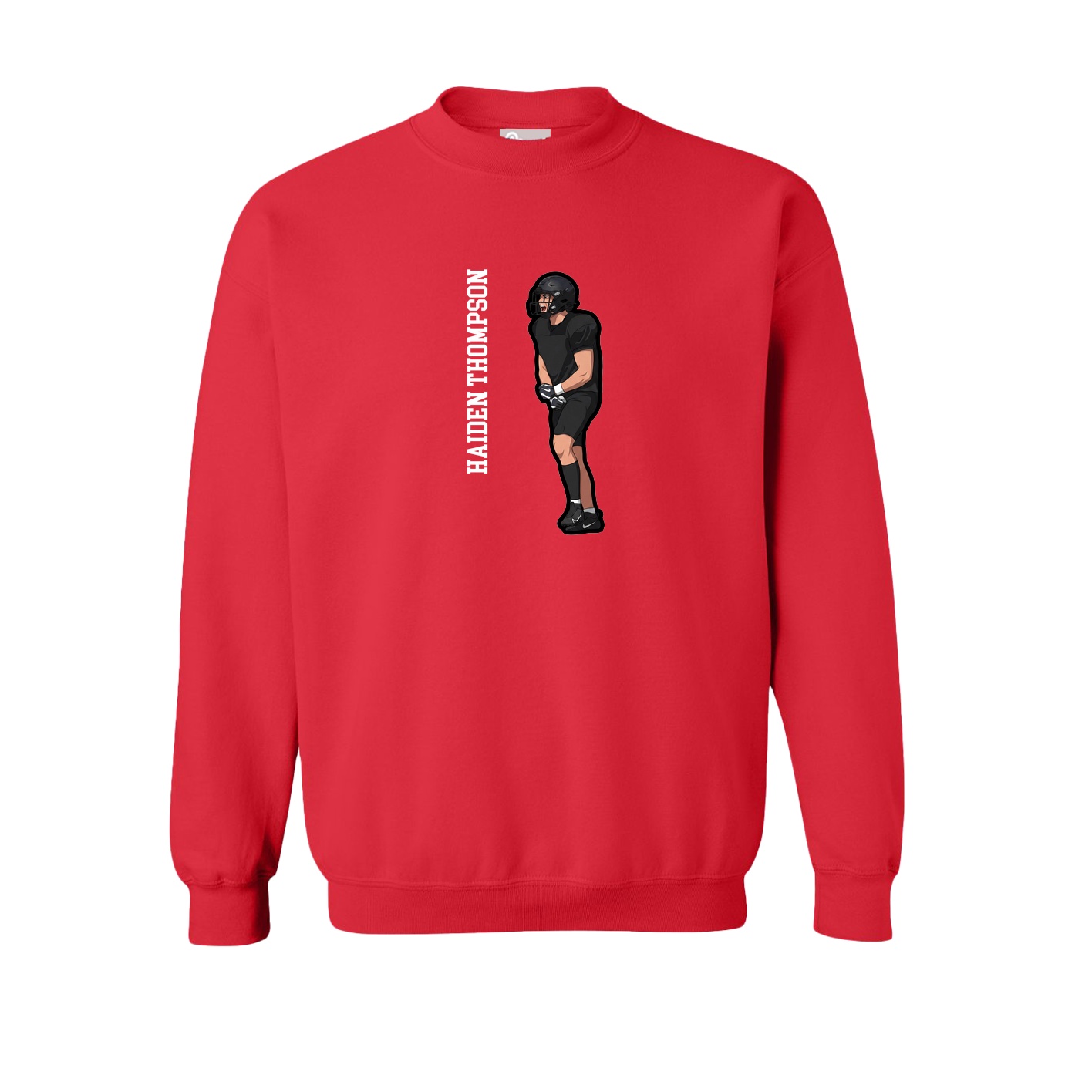 Fleece Crew — Name Vertical in Red