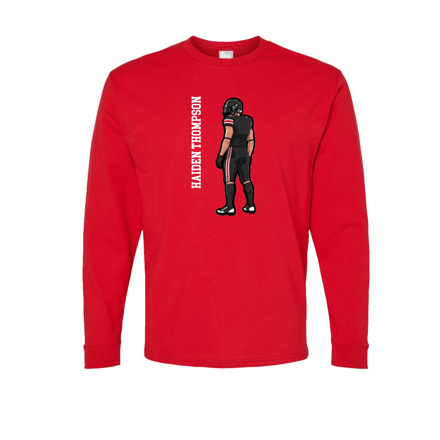 Long Sleeve Tee — Name Vertical in Red