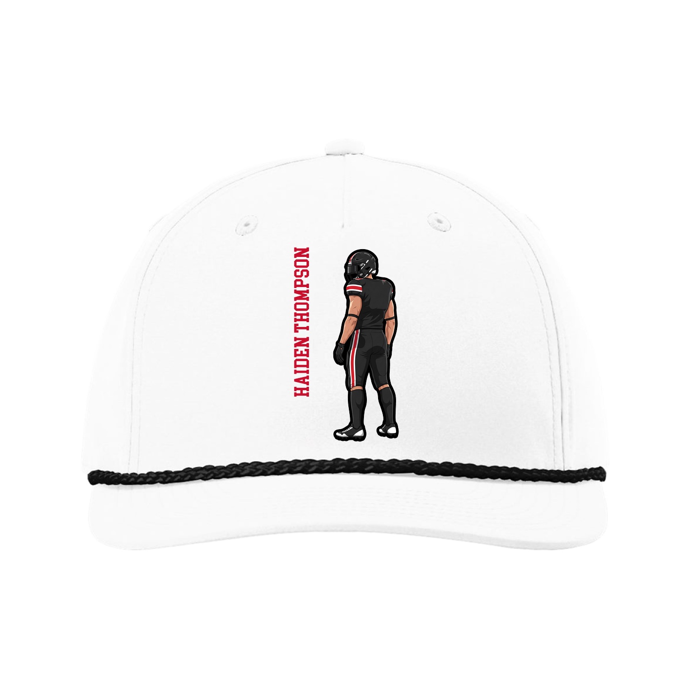 Five-Panel Classic Rope Cap — Name Vertical in White