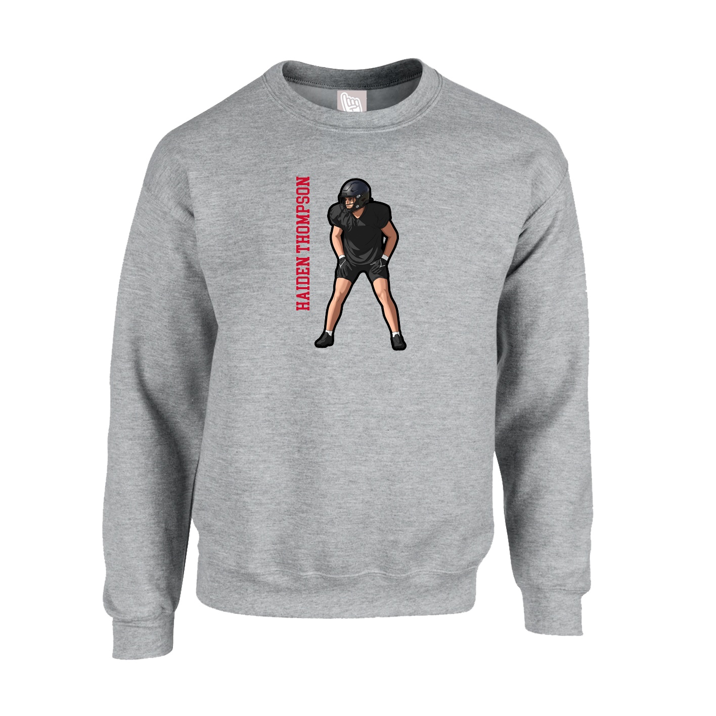 Fleece Crew — Name Vertical in Grey