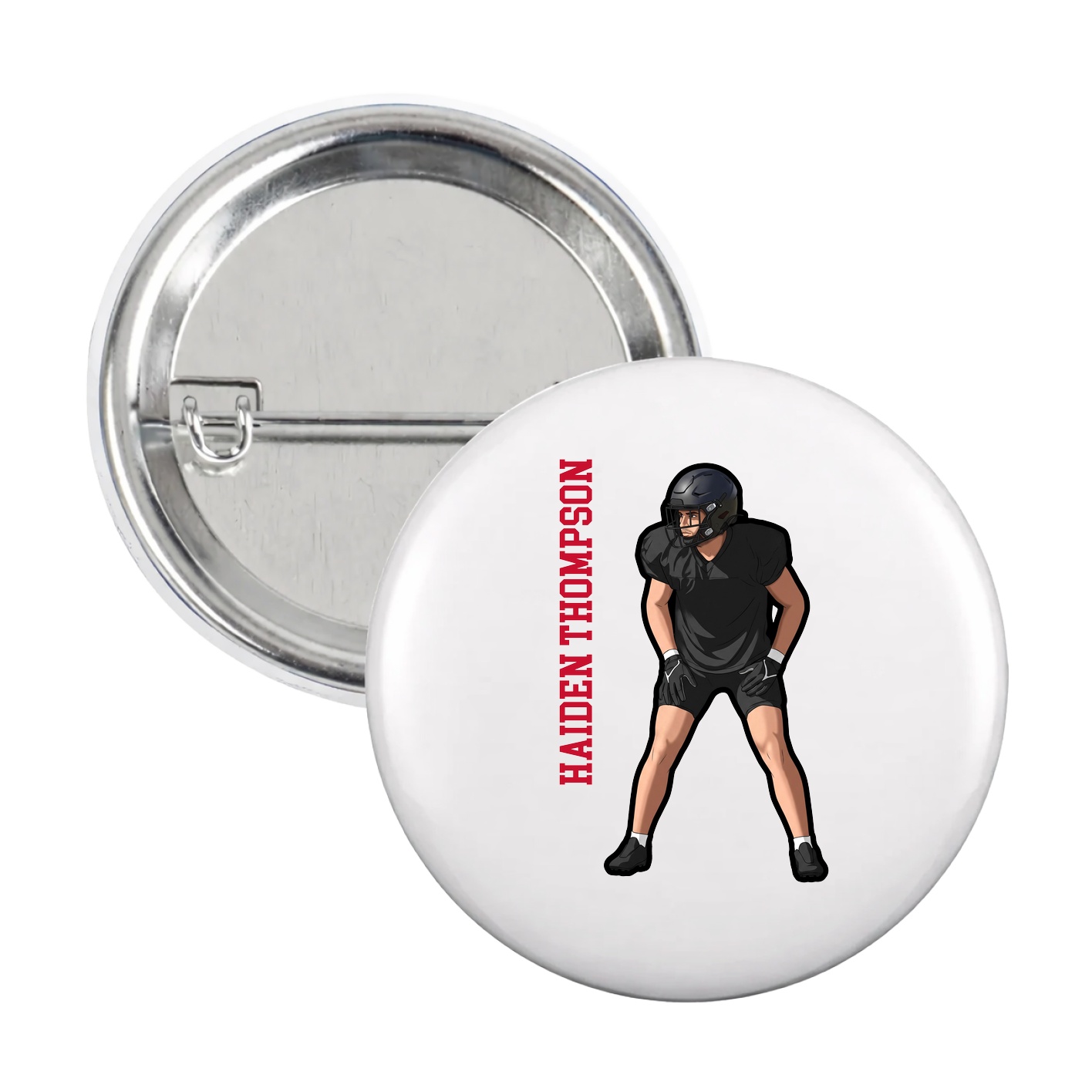 Game Day Button — Name Vertical in White