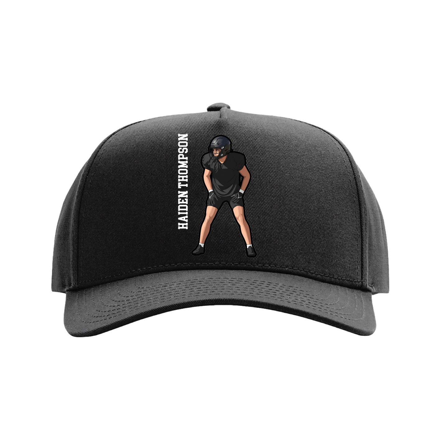 Full Fabric Five-Panel Champ Cap — Name Vertical in Black