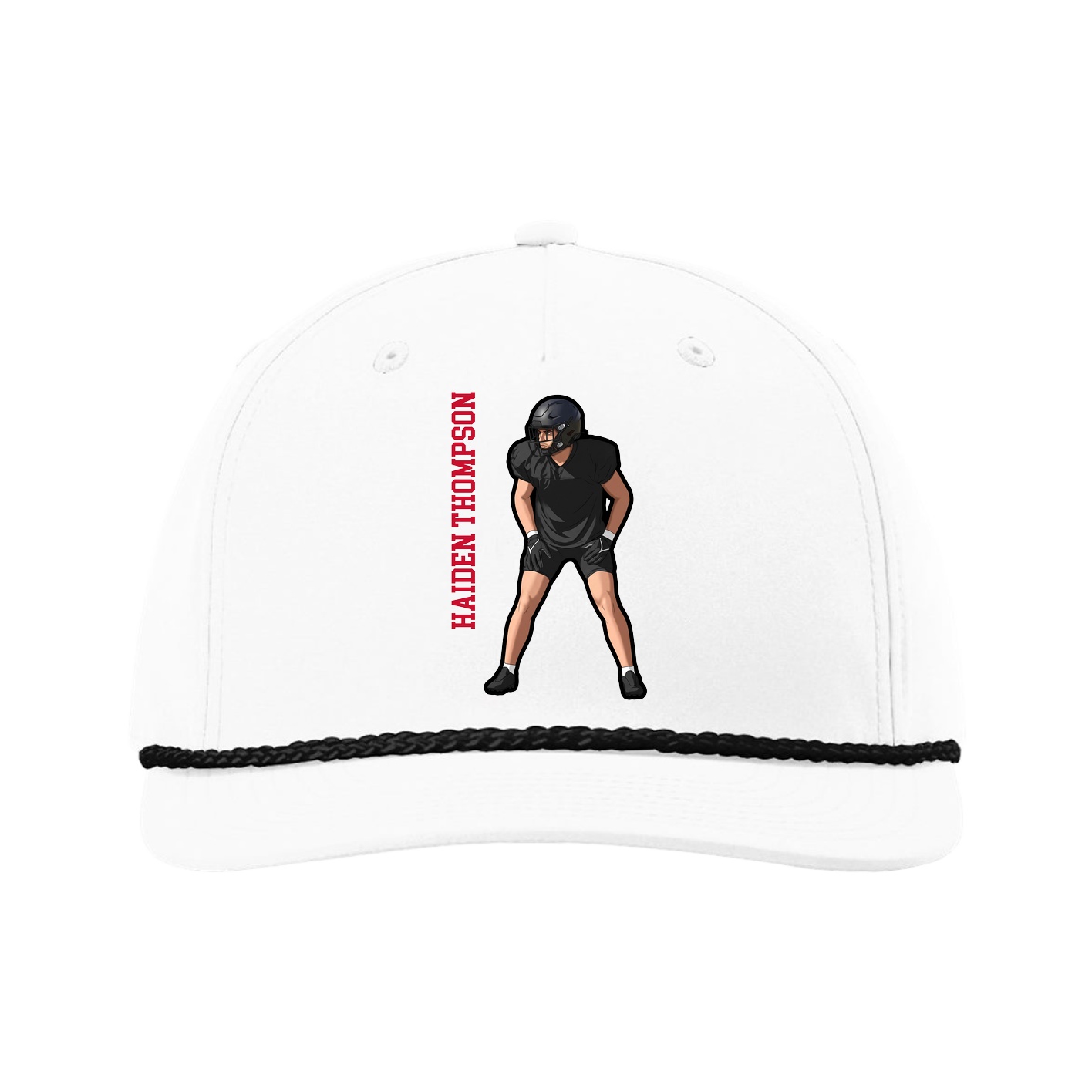 Five-Panel Classic Rope Cap — Name Vertical in White