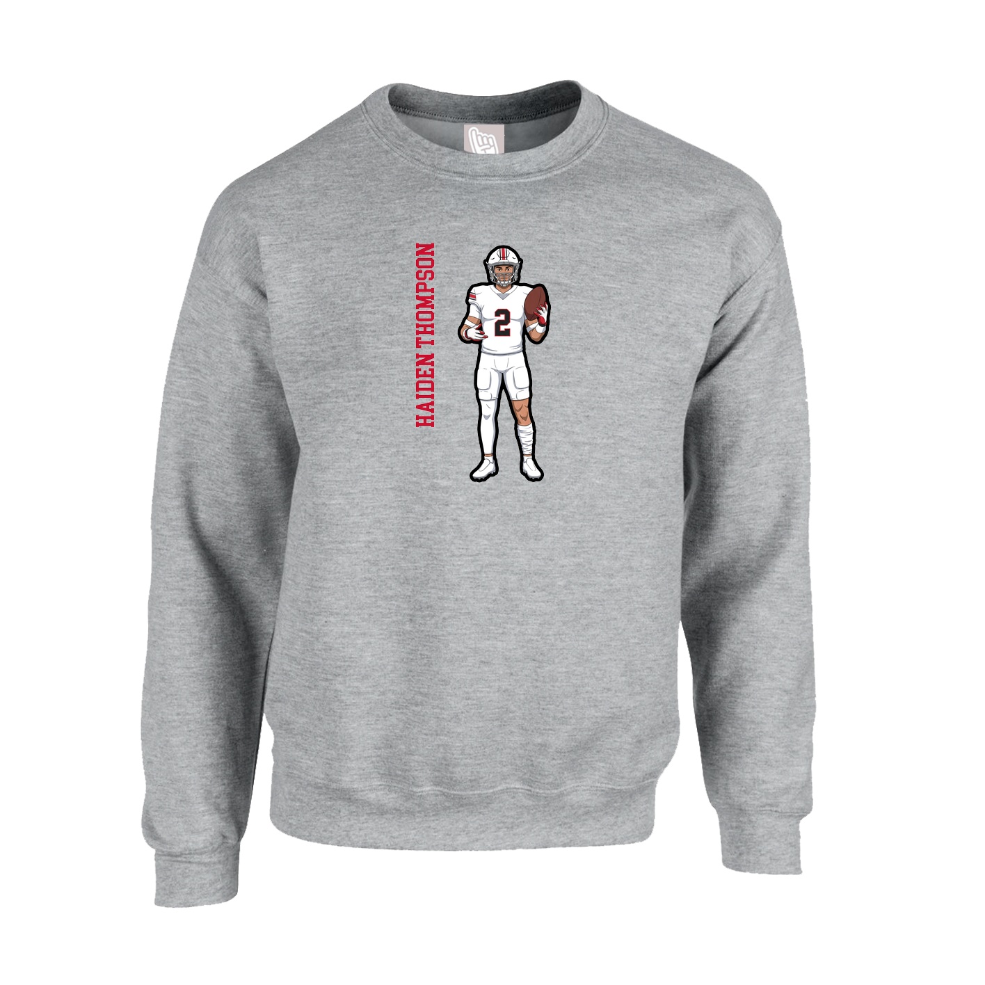 Fleece Crew — Name Vertical in Grey