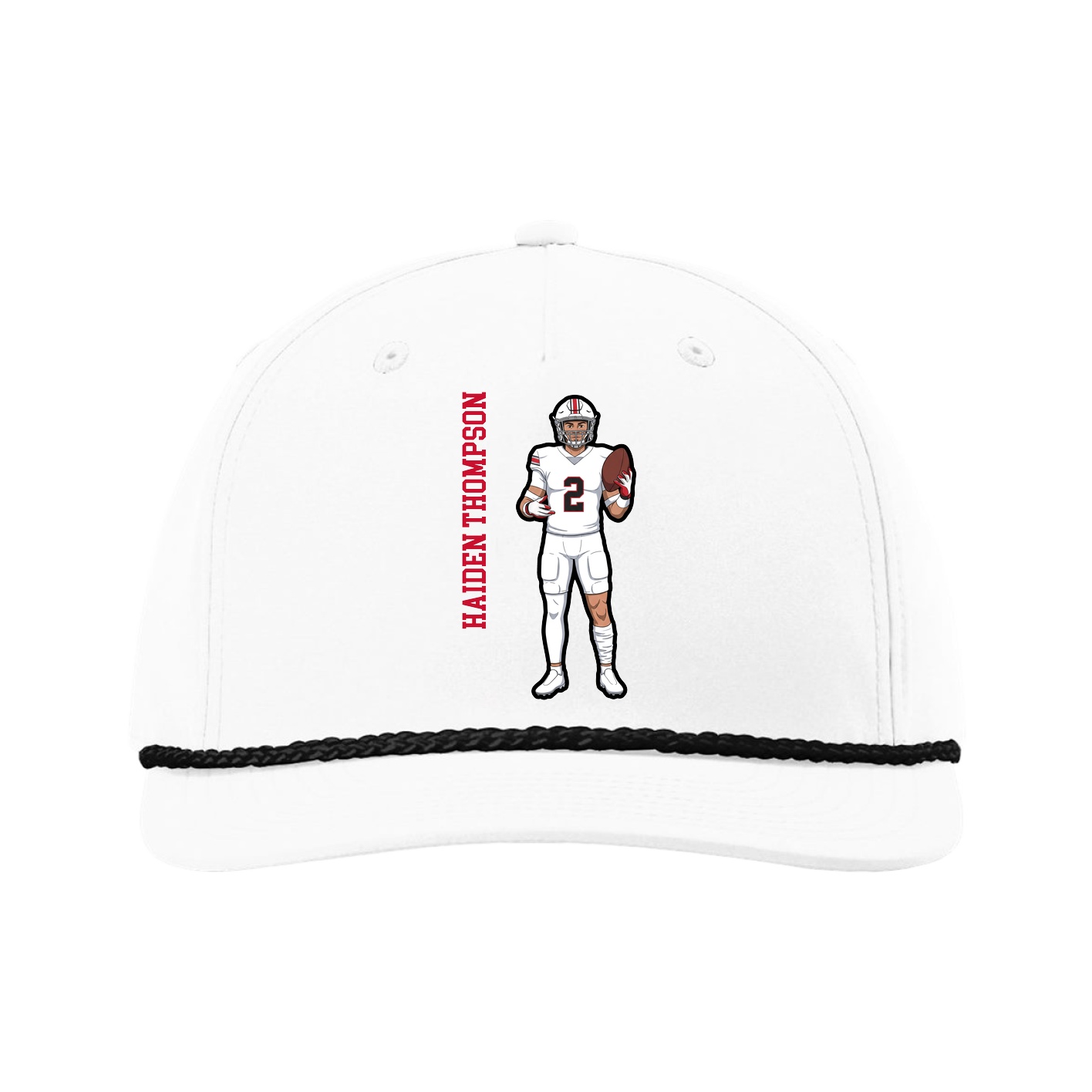 Five-Panel Classic Rope Cap — Name Vertical in White