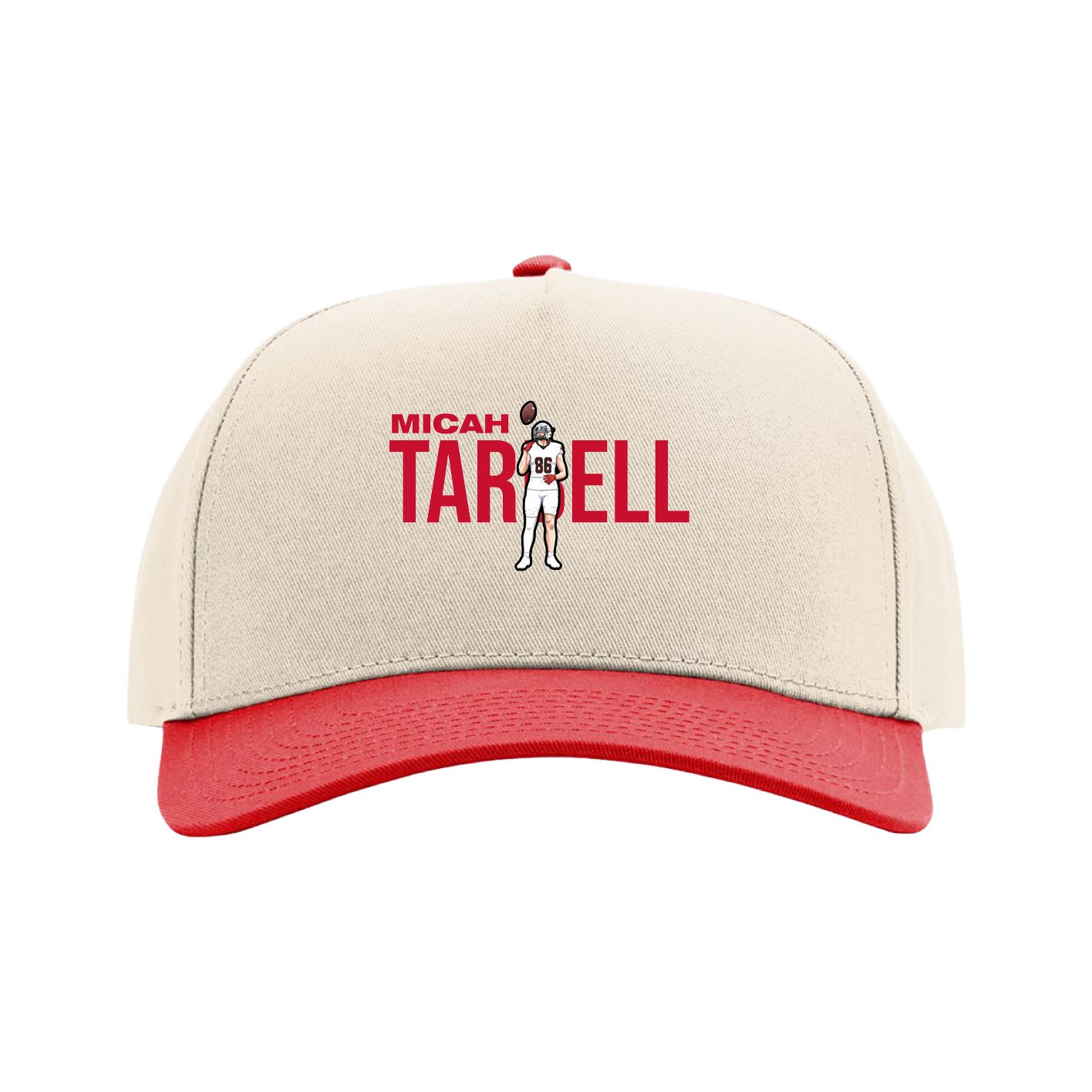 Full Fabric Five-Panel Champ Cap — Player Name in Cream/Red