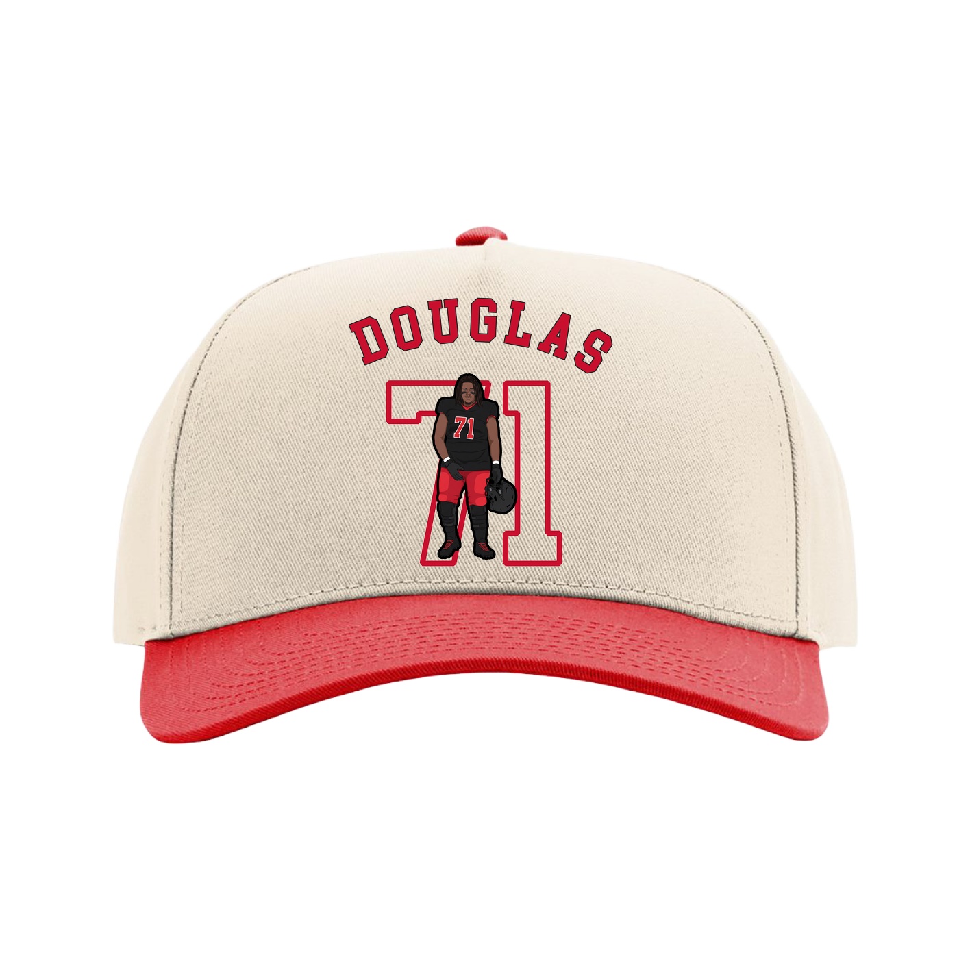 Full Fabric Five-Panel Champ Cap — Shirsey Arch in Cream/Red