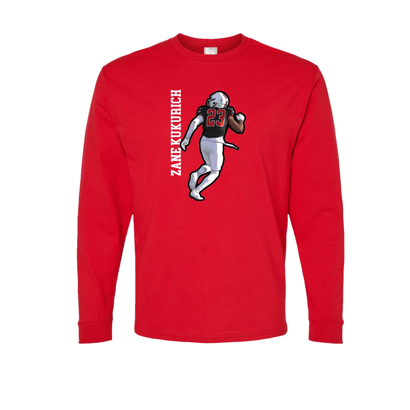 Long Sleeve Tee — Name Vertical in Red