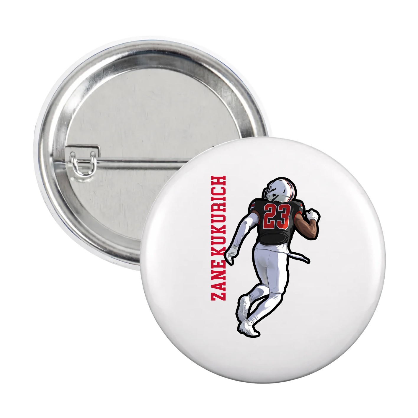Game Day Button — Name Vertical in White