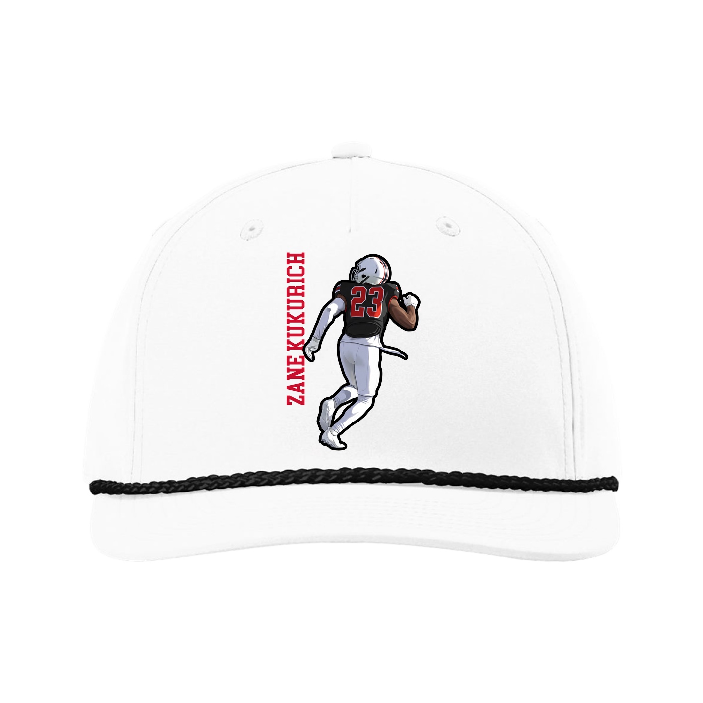 Five-Panel Classic Rope Cap — Name Vertical in White
