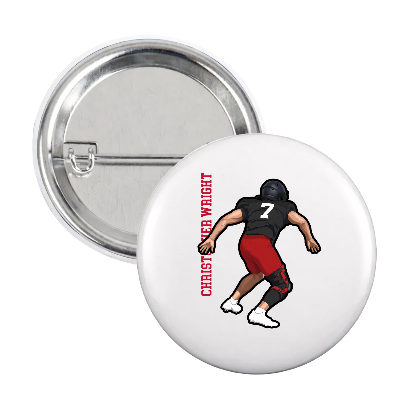 Game Day Button — Name Vertical in White