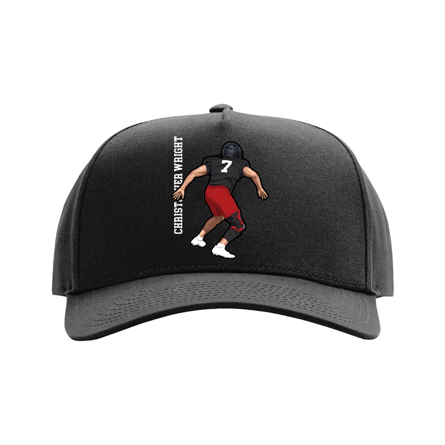 Full Fabric Five-Panel Champ Cap — Name Vertical in Black