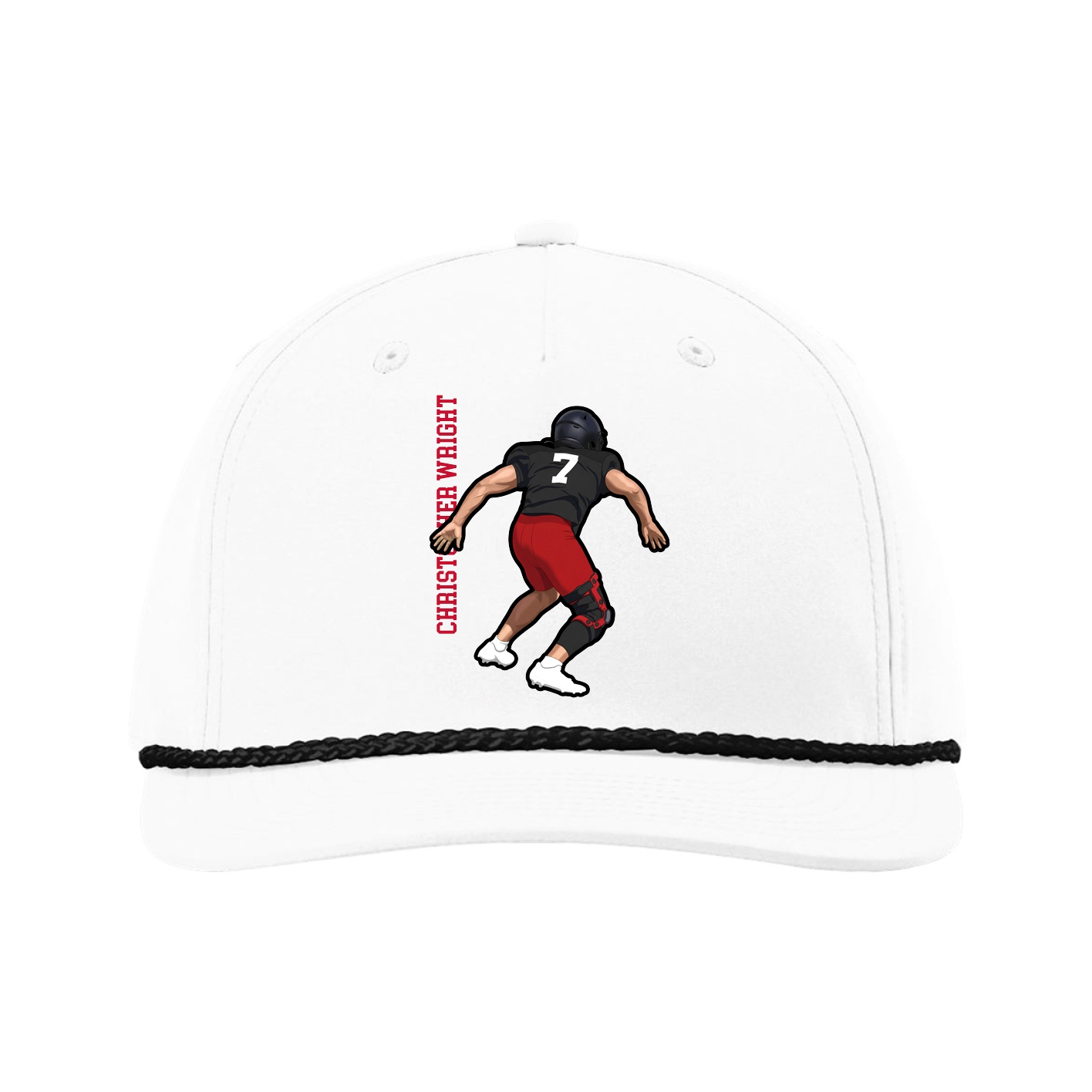 Five-Panel Classic Rope Cap — Name Vertical in White