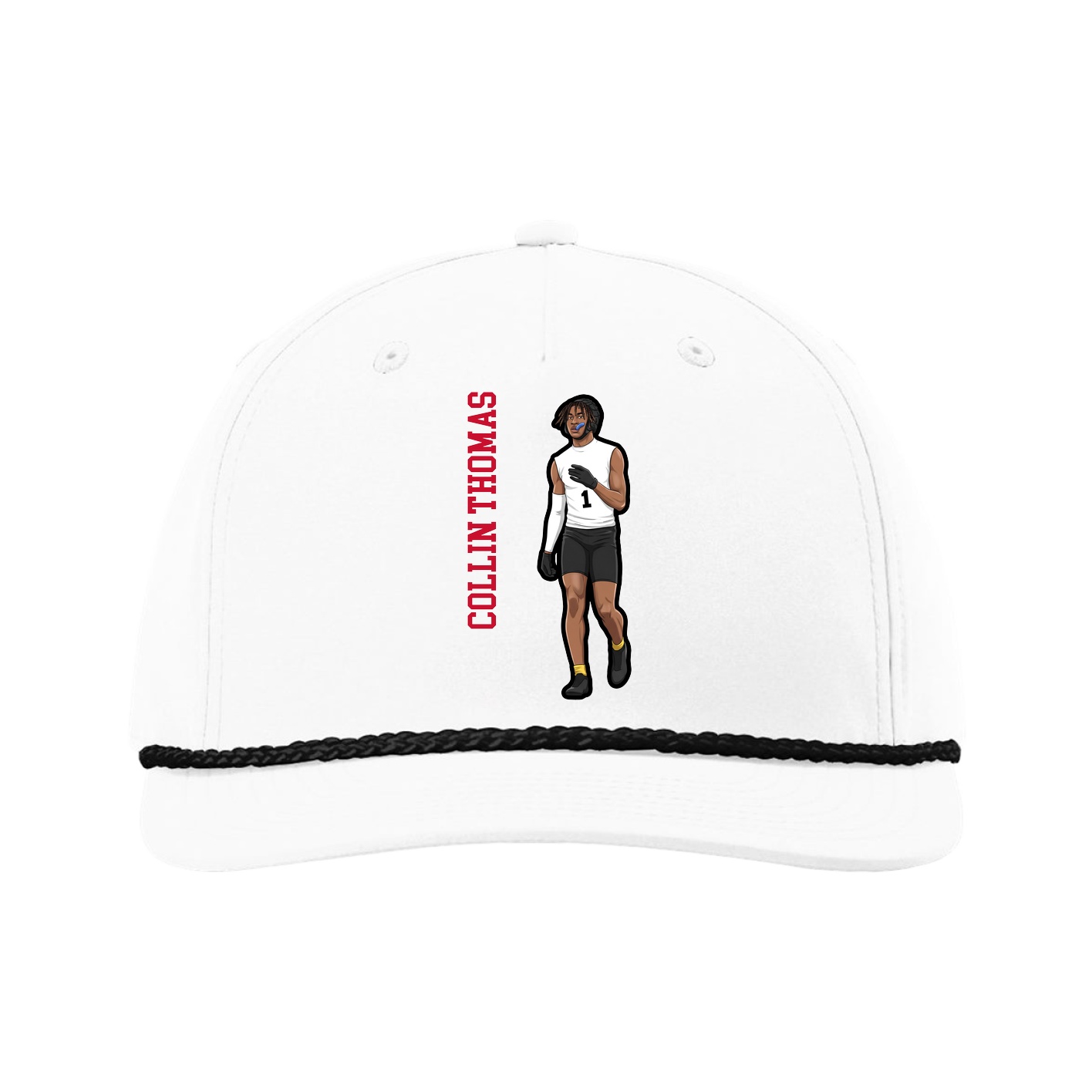 Five-Panel Classic Rope Cap — Name Vertical in White