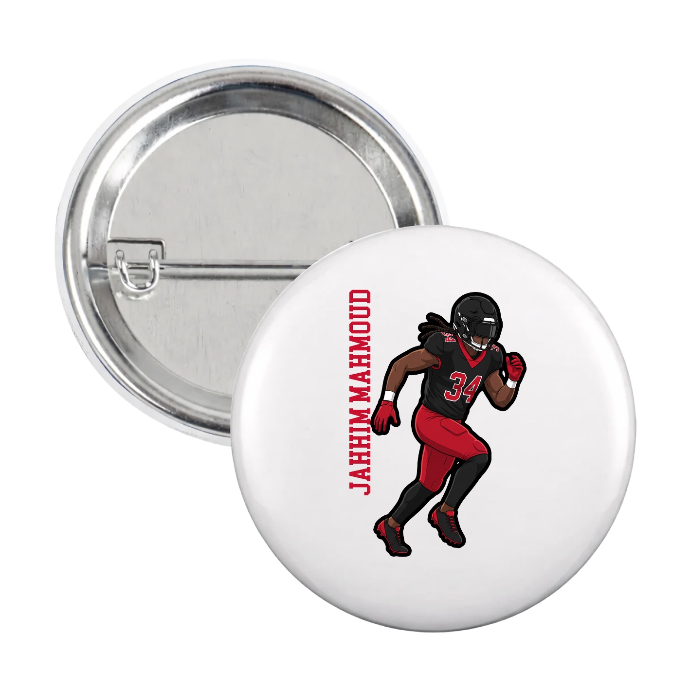 Game Day Button — Name Vertical in White