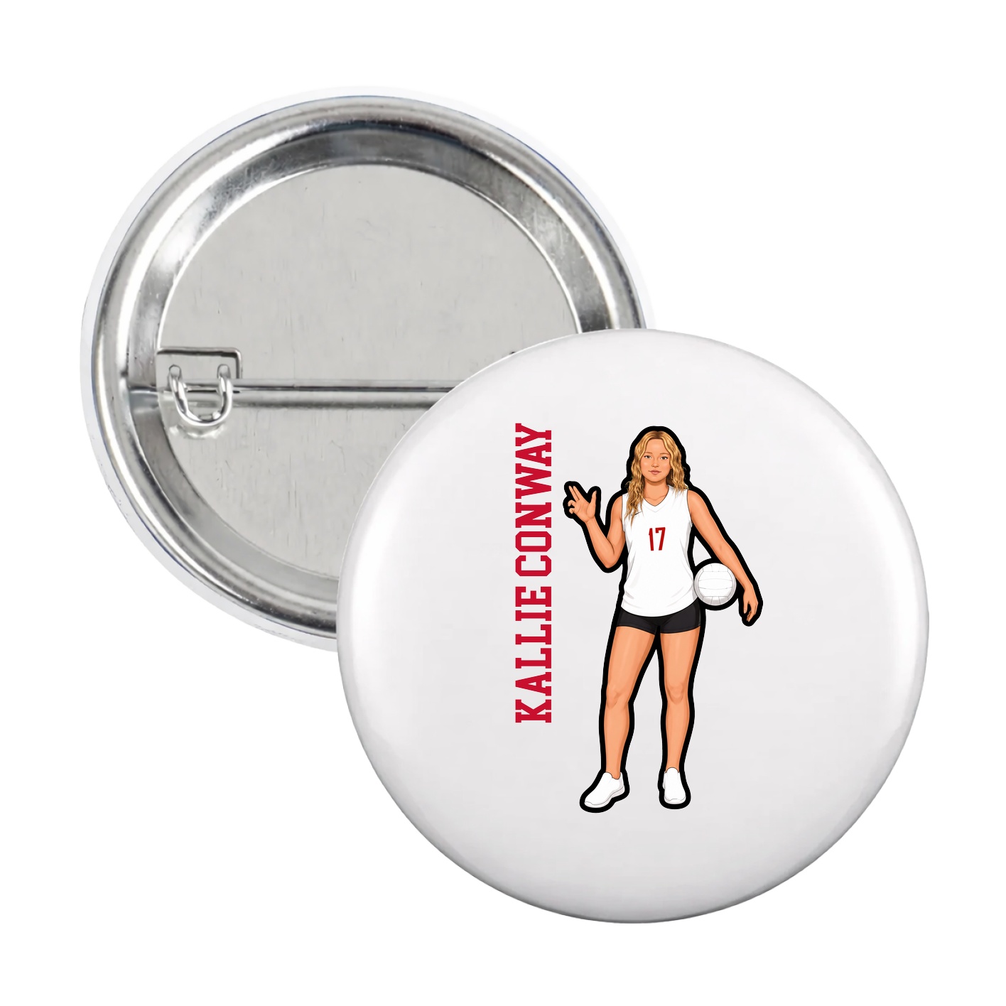 Game Day Button — Name Vertical in White