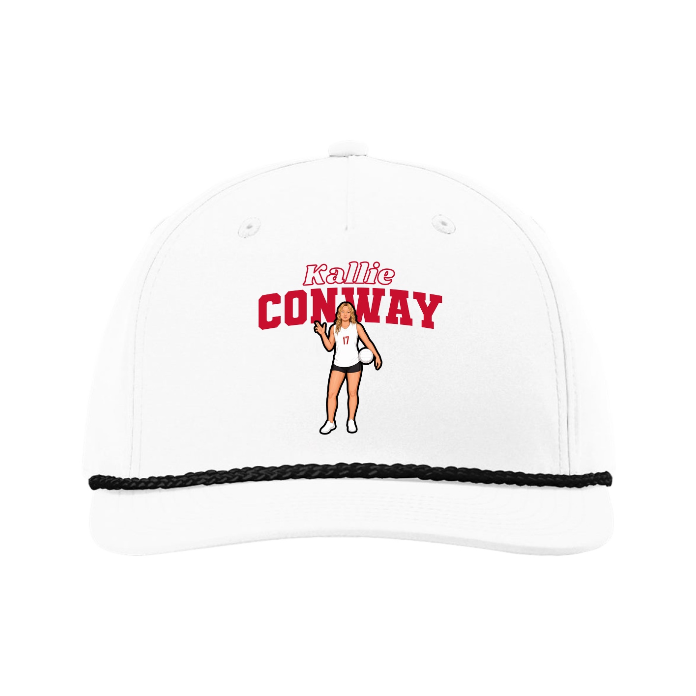 Five-Panel Classic Rope Cap — Name Arch in White