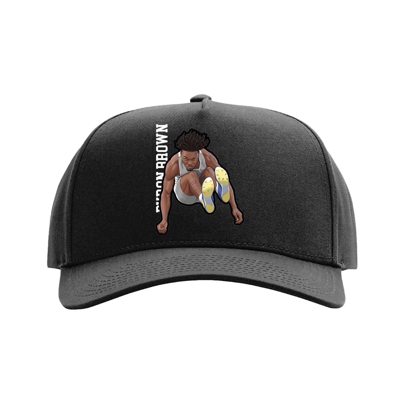 Full Fabric Five-Panel Champ Cap — Name Vertical in Black