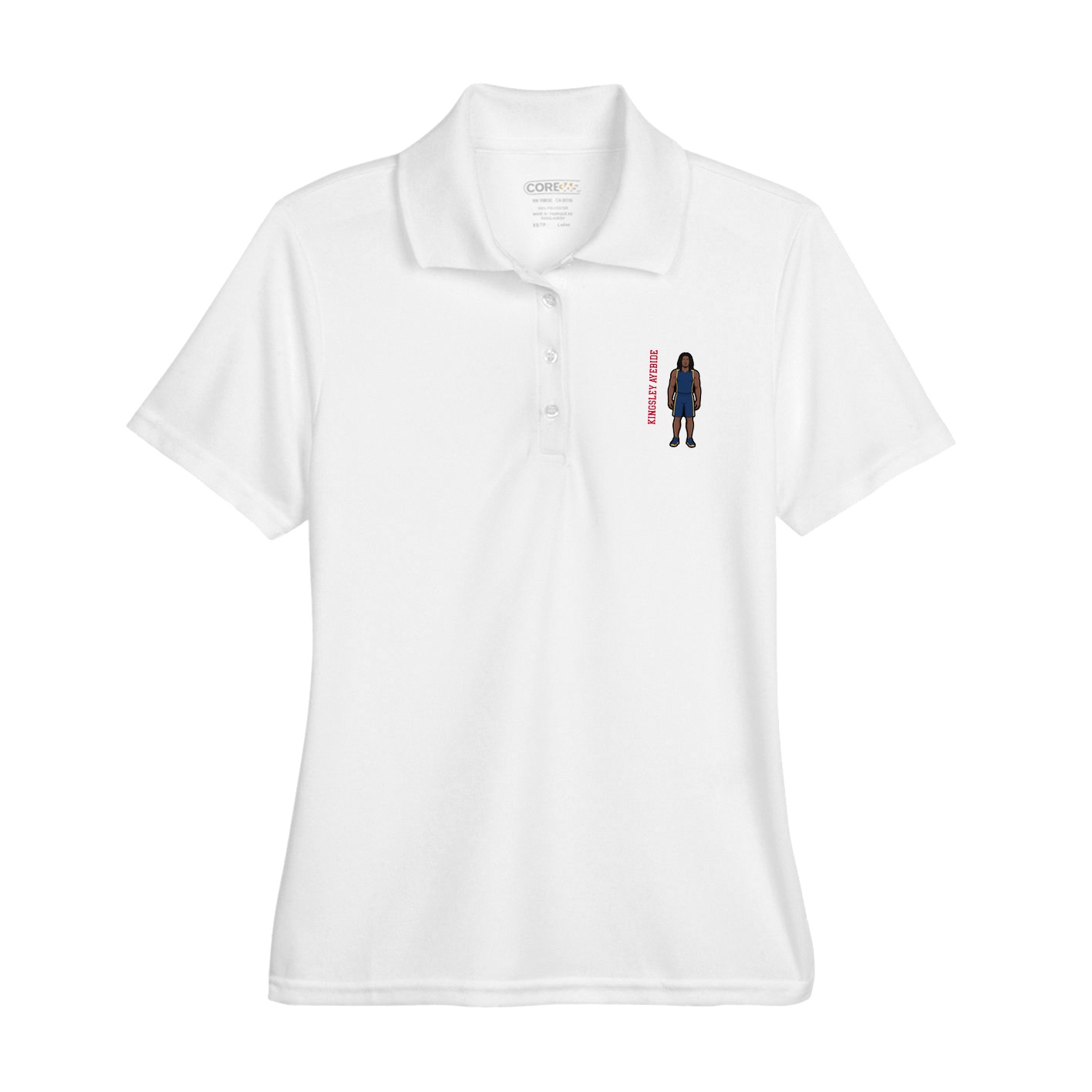 Womens Performance Polo — Name Vertical in White