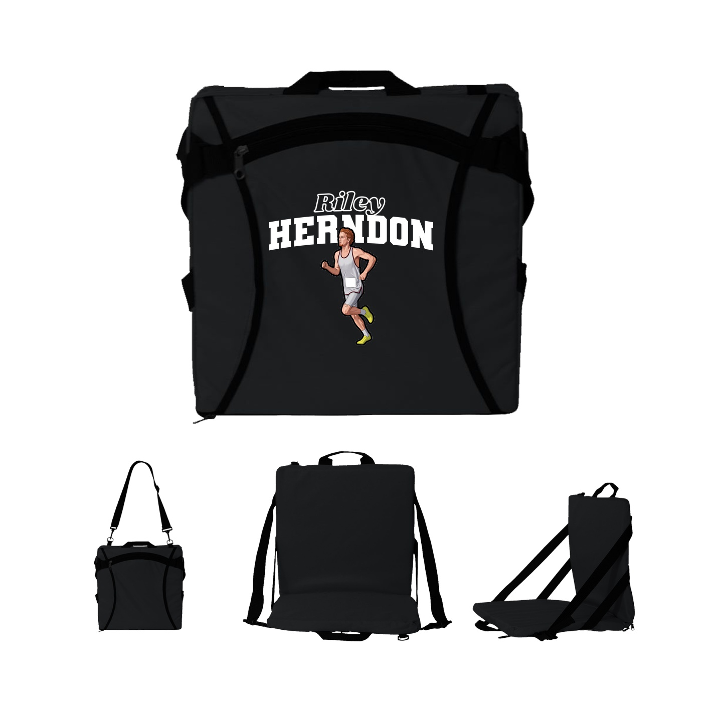 Folding Stadium Seat — Name Arch in Black