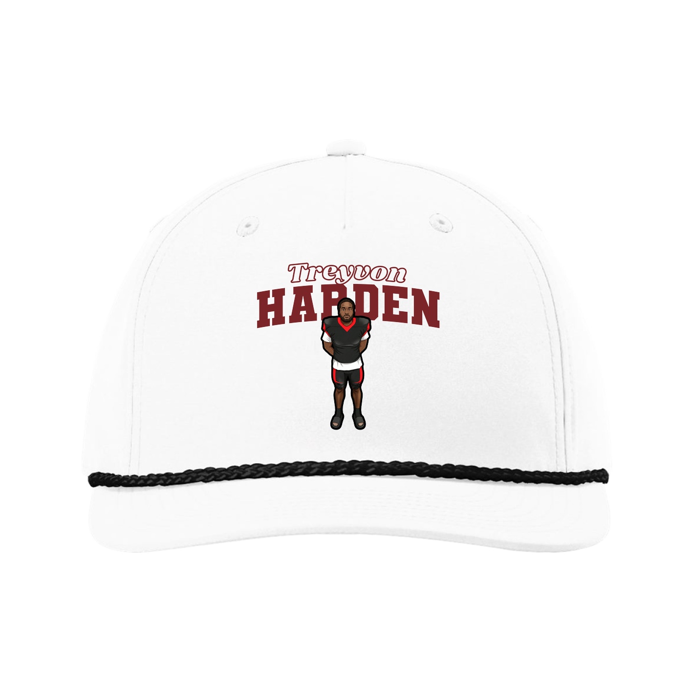 Five-Panel Classic Rope Cap — Name Arch in White
