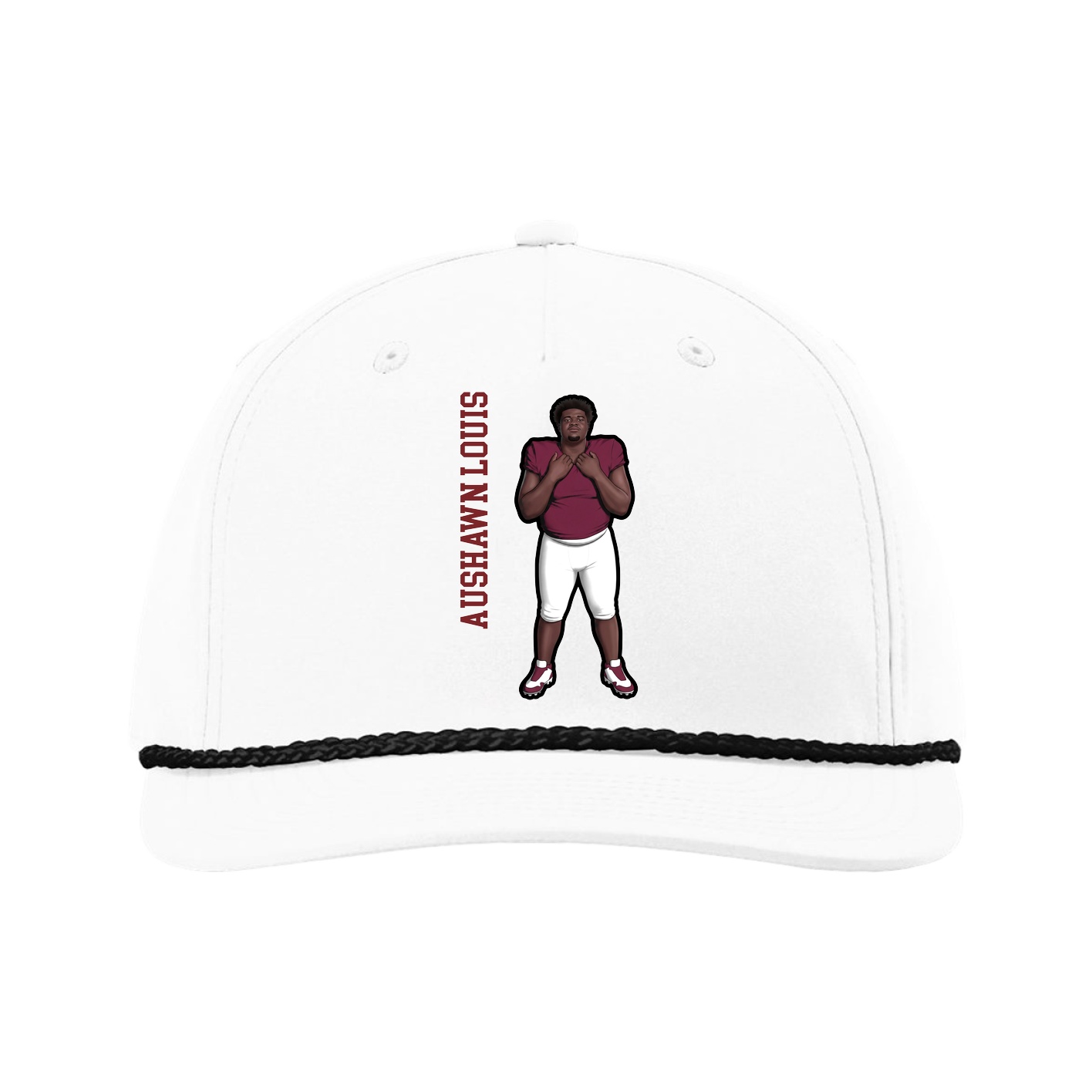 Five-Panel Classic Rope Cap — Name Vertical in White