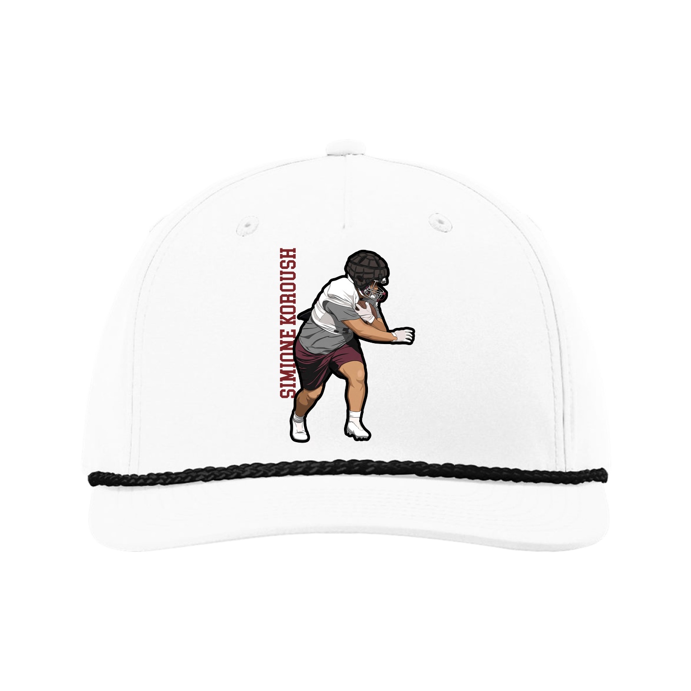 Five-Panel Classic Rope Cap — Name Vertical in White