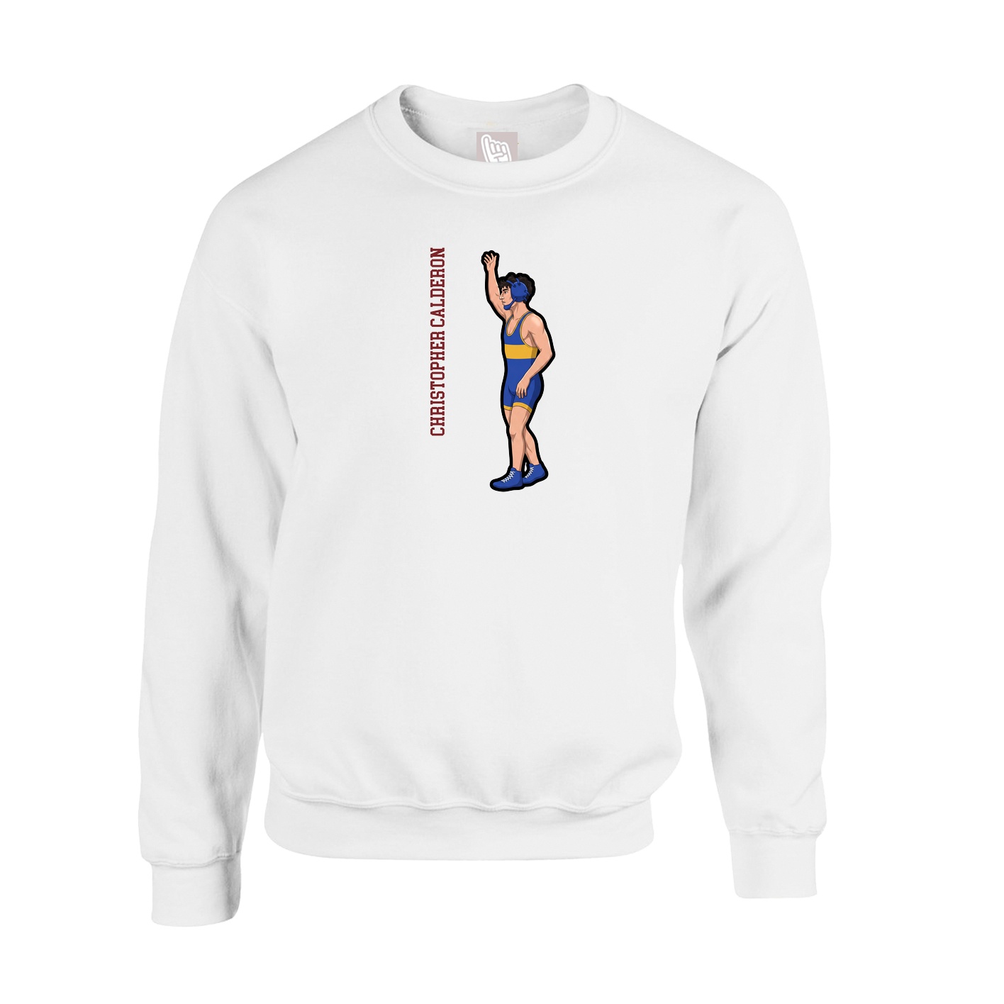 Fleece Crew — Name Vertical in White