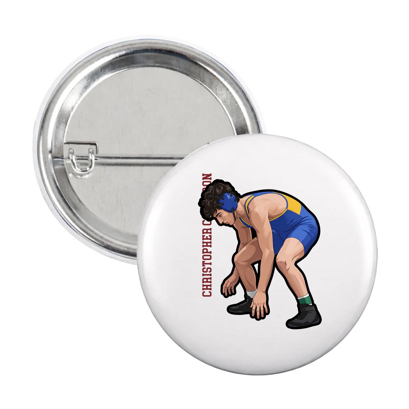 Game Day Button — Name Vertical in White