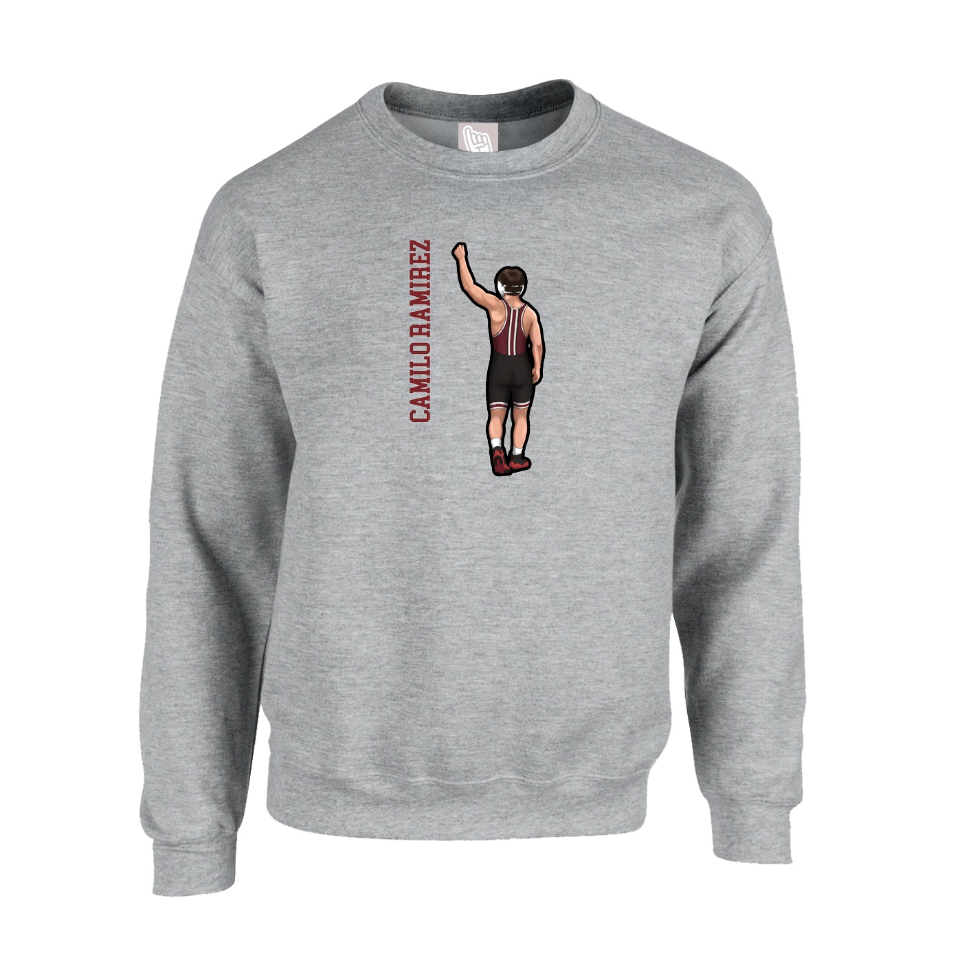 Fleece Crew — Name Vertical in Grey