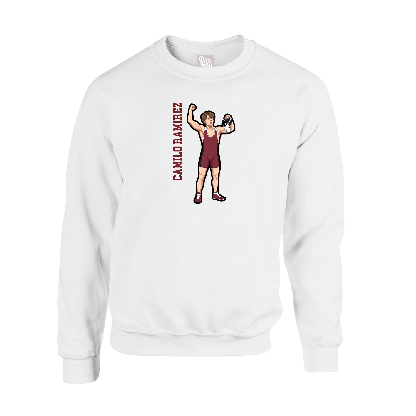 Fleece Crew — Name Vertical in White