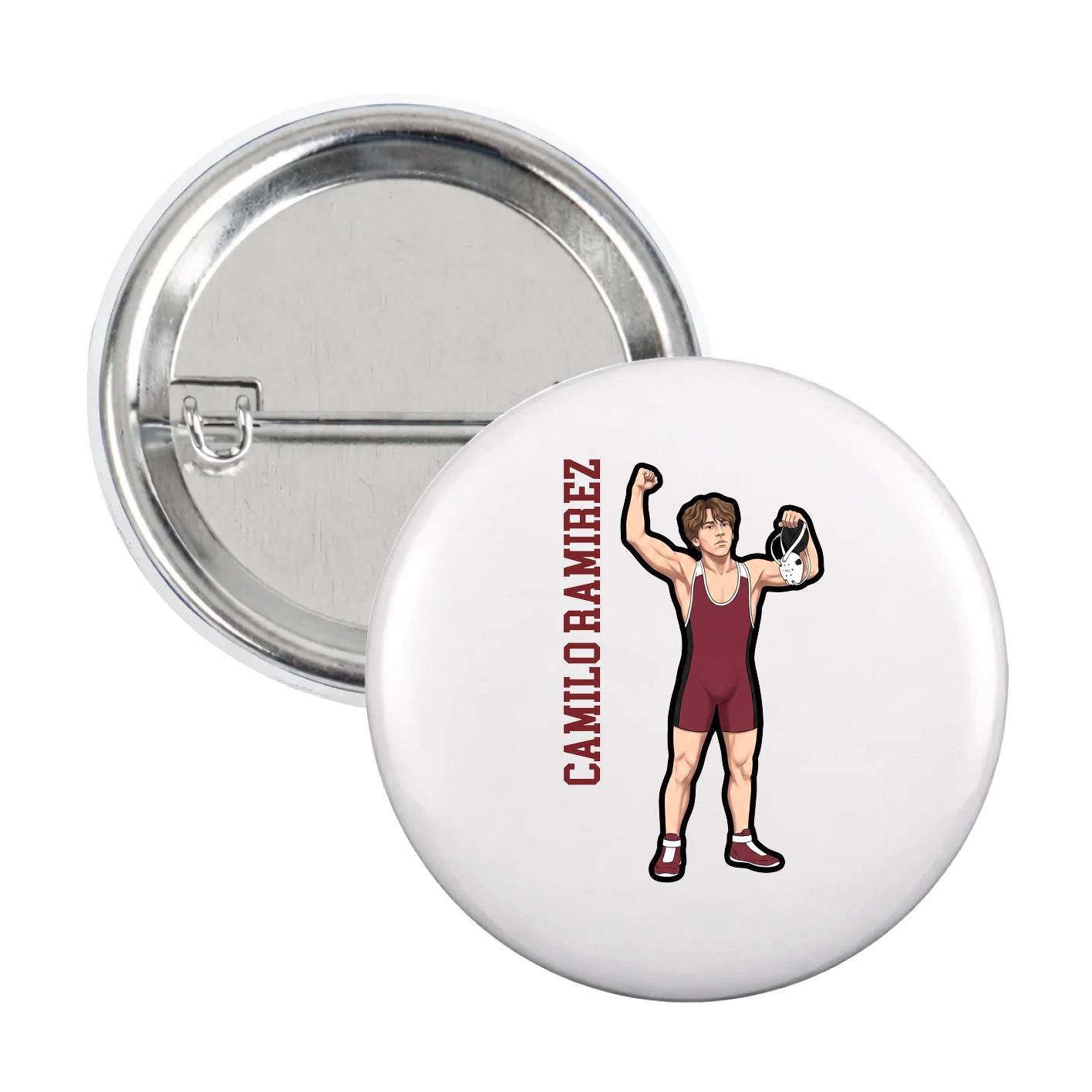 Game Day Button — Name Vertical in White
