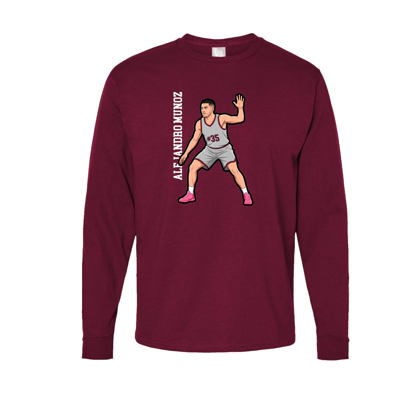 Long Sleeve Tee — Name Vertical in Cardinal