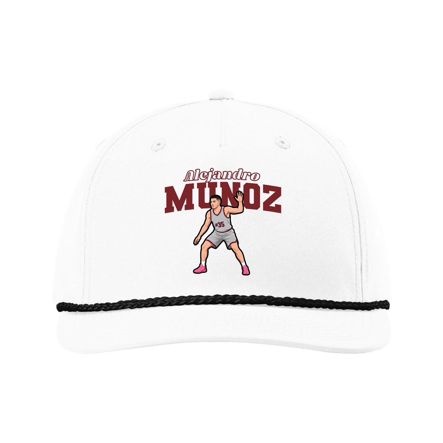 Five-Panel Classic Rope Cap — Name Arch in White