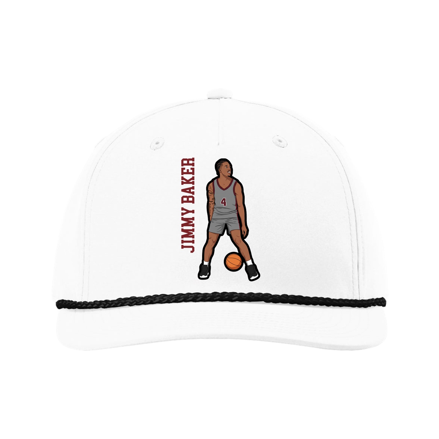 Five-Panel Classic Rope Cap — Name Vertical in White