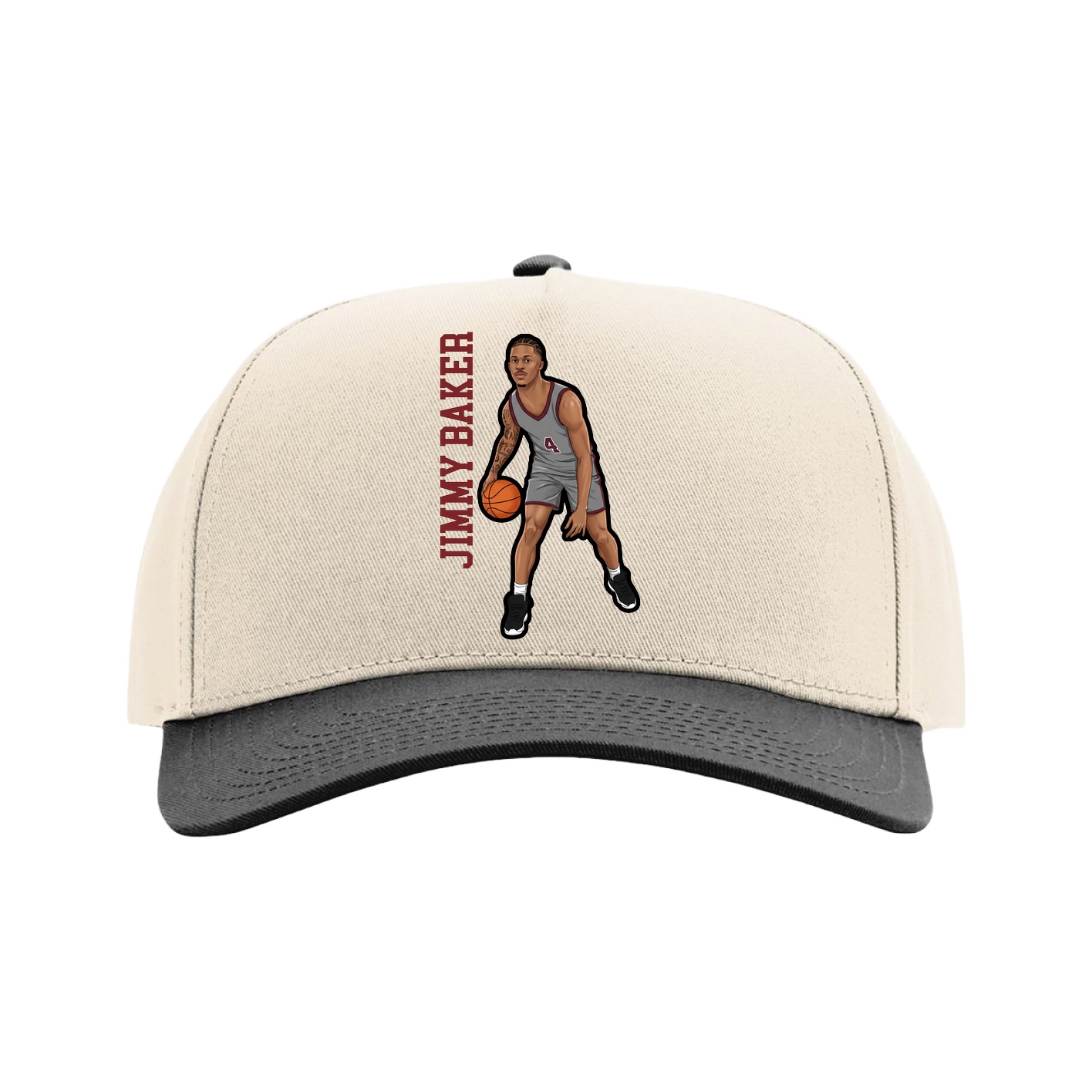 Full Fabric Five-Panel Champ Cap — Name Vertical in Cream/Black