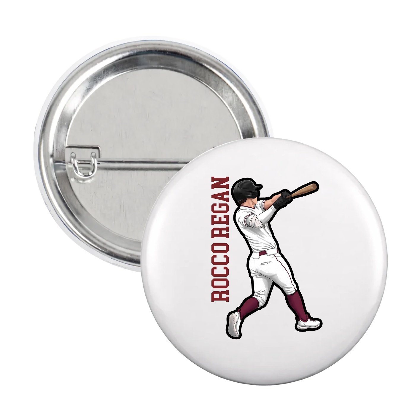 Game Day Button — Name Vertical in White