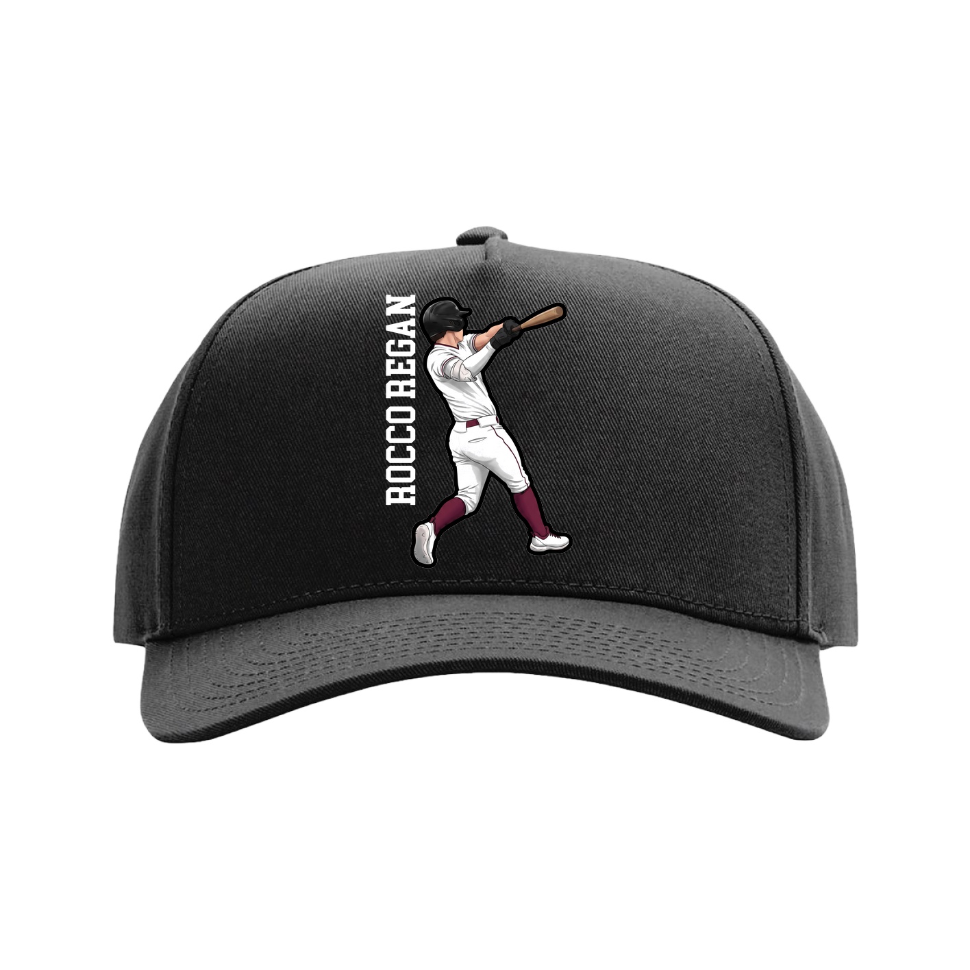 Full Fabric Five-Panel Champ Cap — Name Vertical in Black