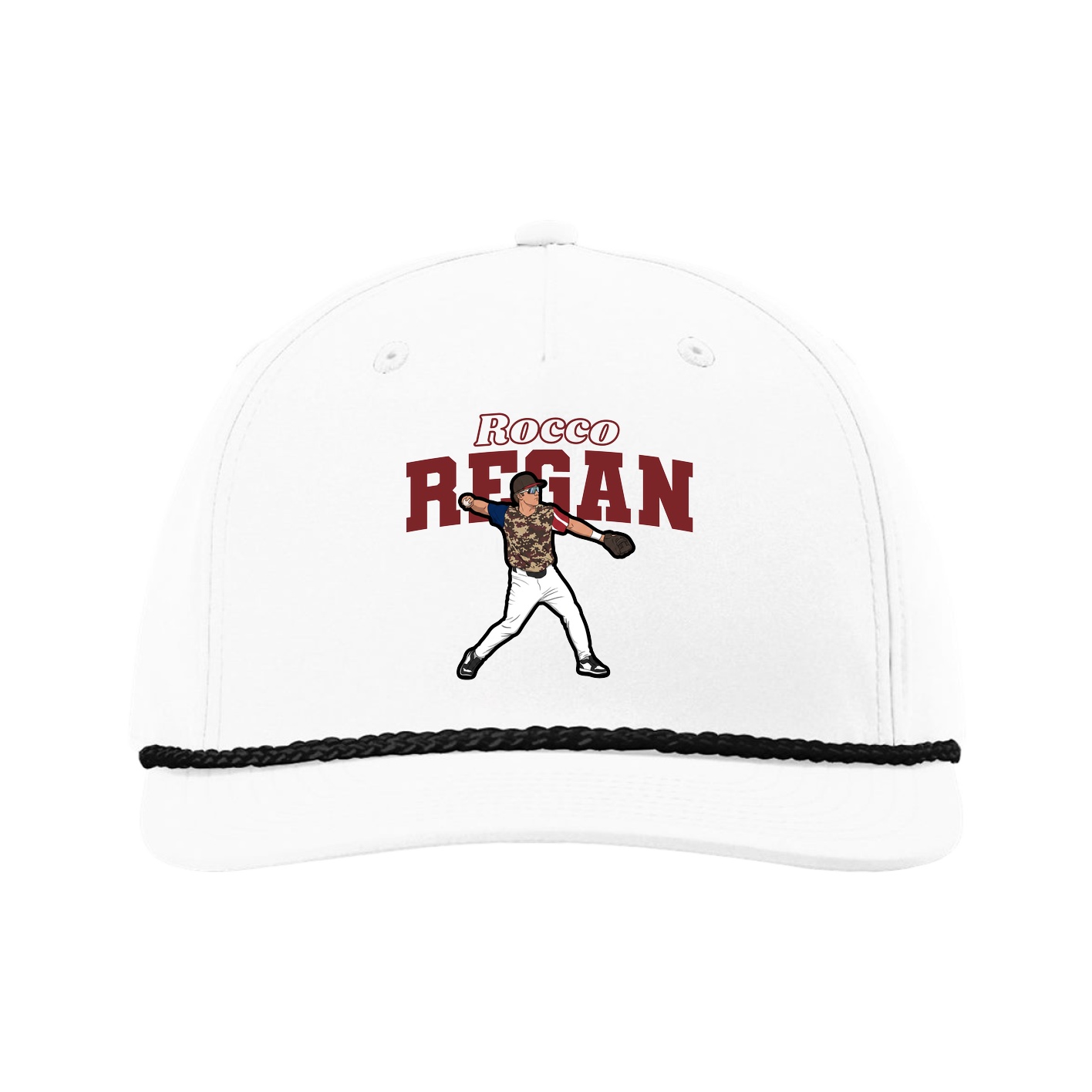 Five-Panel Classic Rope Cap — Name Arch in White